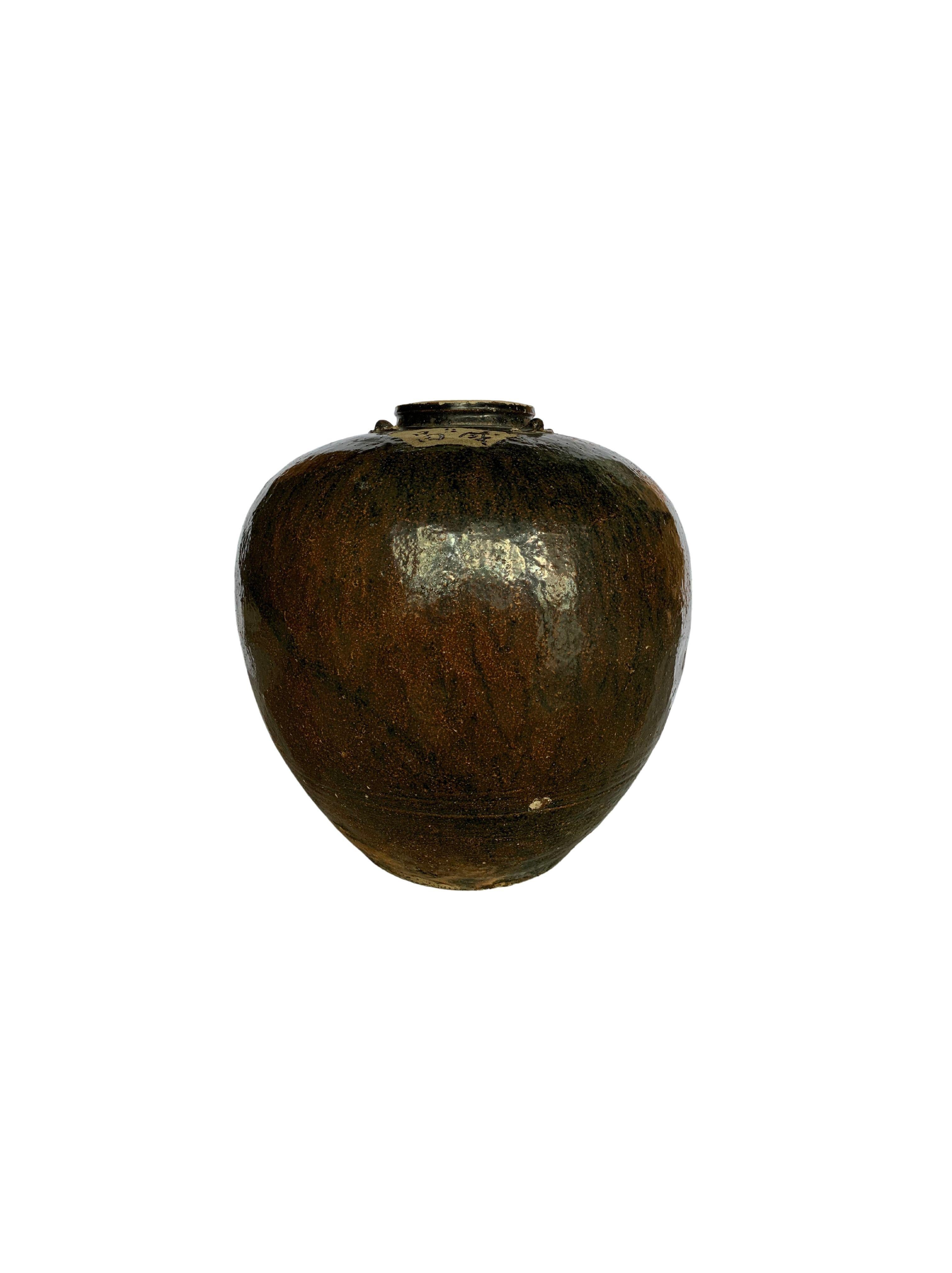 Antique Chinese Brown / Black Glazed Pickling Jar, c. 1900 For Sale 1