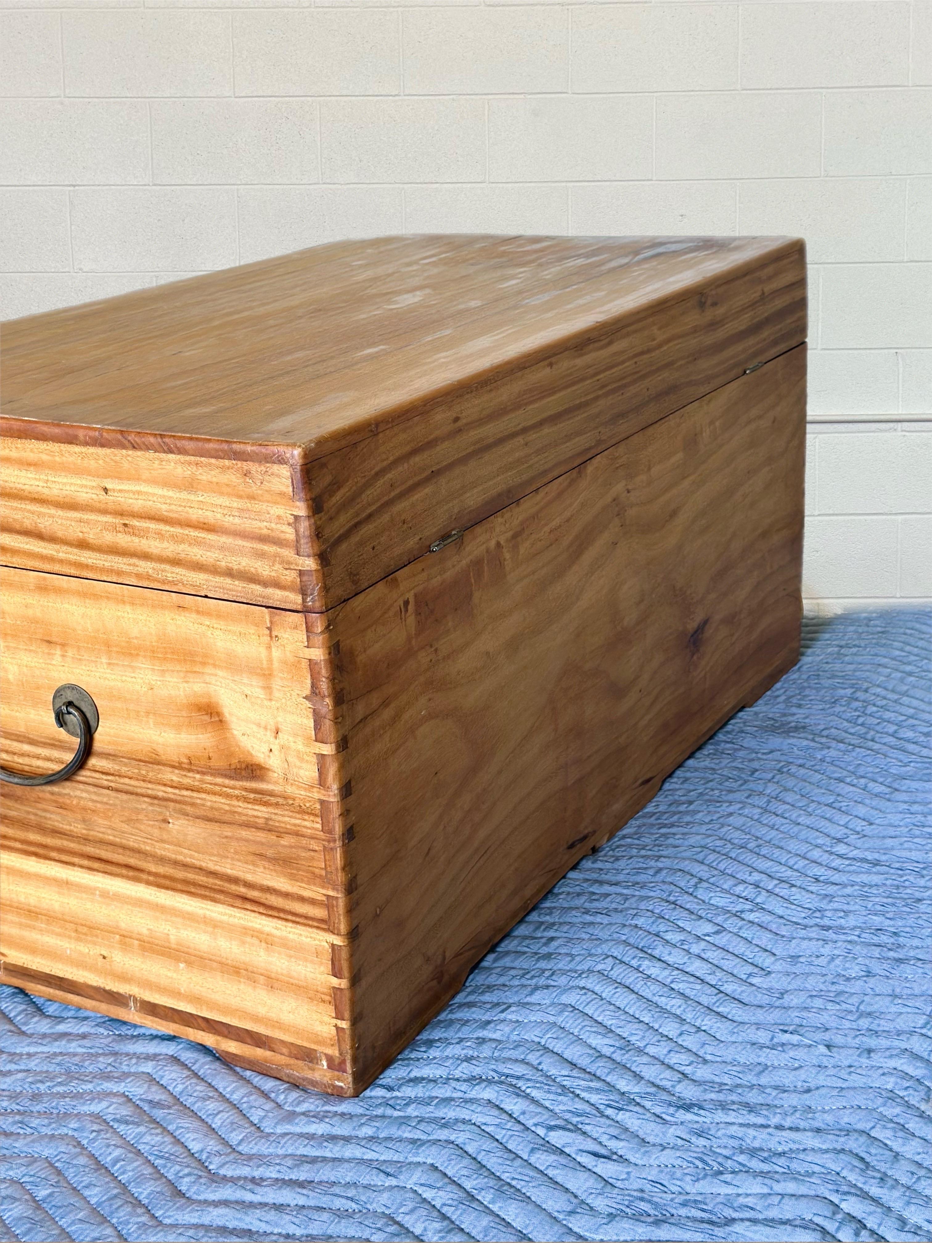 Antico baule cinese rettangolare in legno d'olmo marrone e ottone In condizioni buone in vendita a Farmington Hills, MI