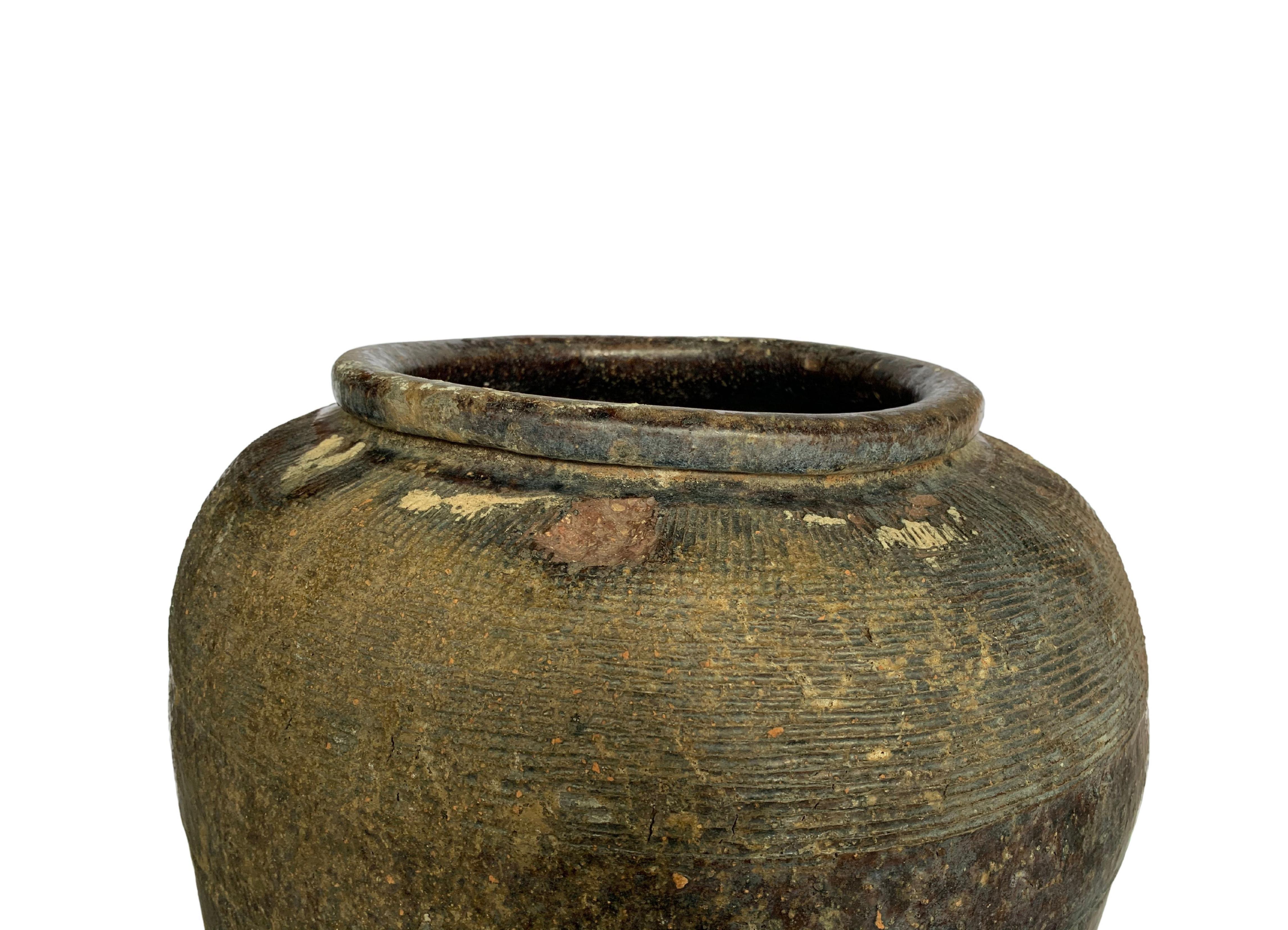 Antikes chinesisches braunes glasiertes Salz-Eiergefäß aus Keramik, um 1900 im Angebot 3