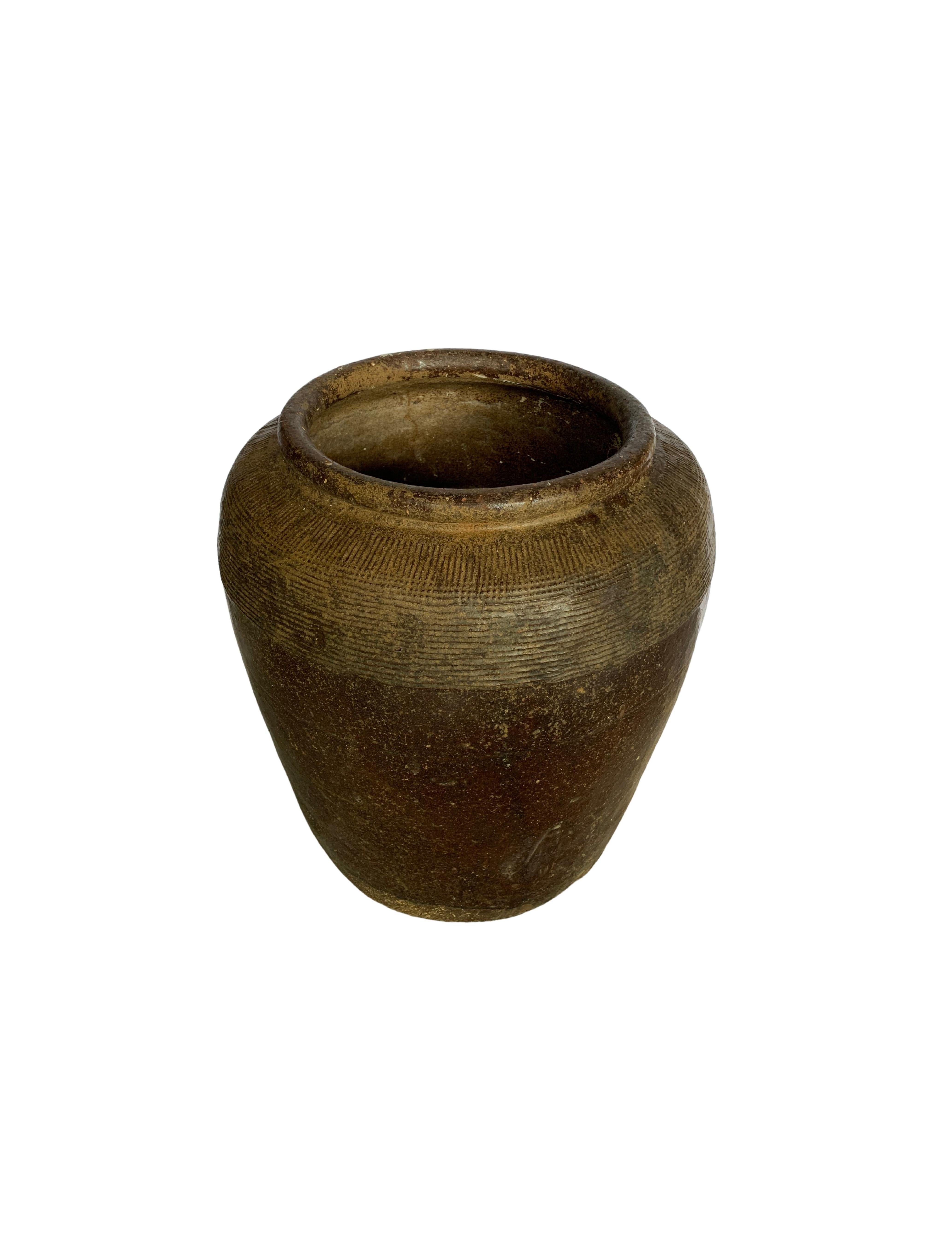 Qing Antique Chinese Brown Glazed Ceramic Salty Egg Jar, c. 1900 For Sale