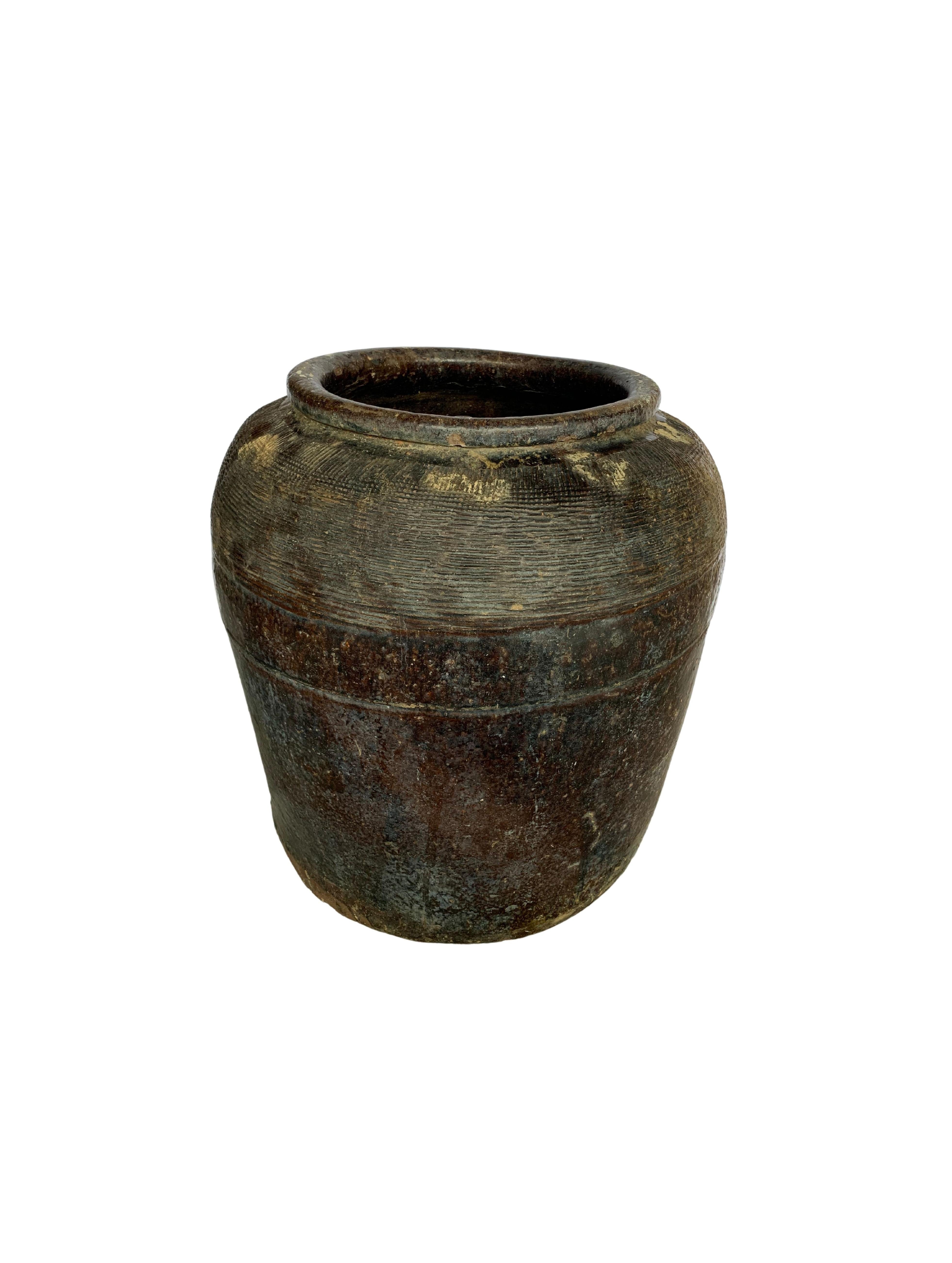 Qing Antique Chinese Brown Glazed Ceramic Salty Egg Jar, c.1900 For Sale