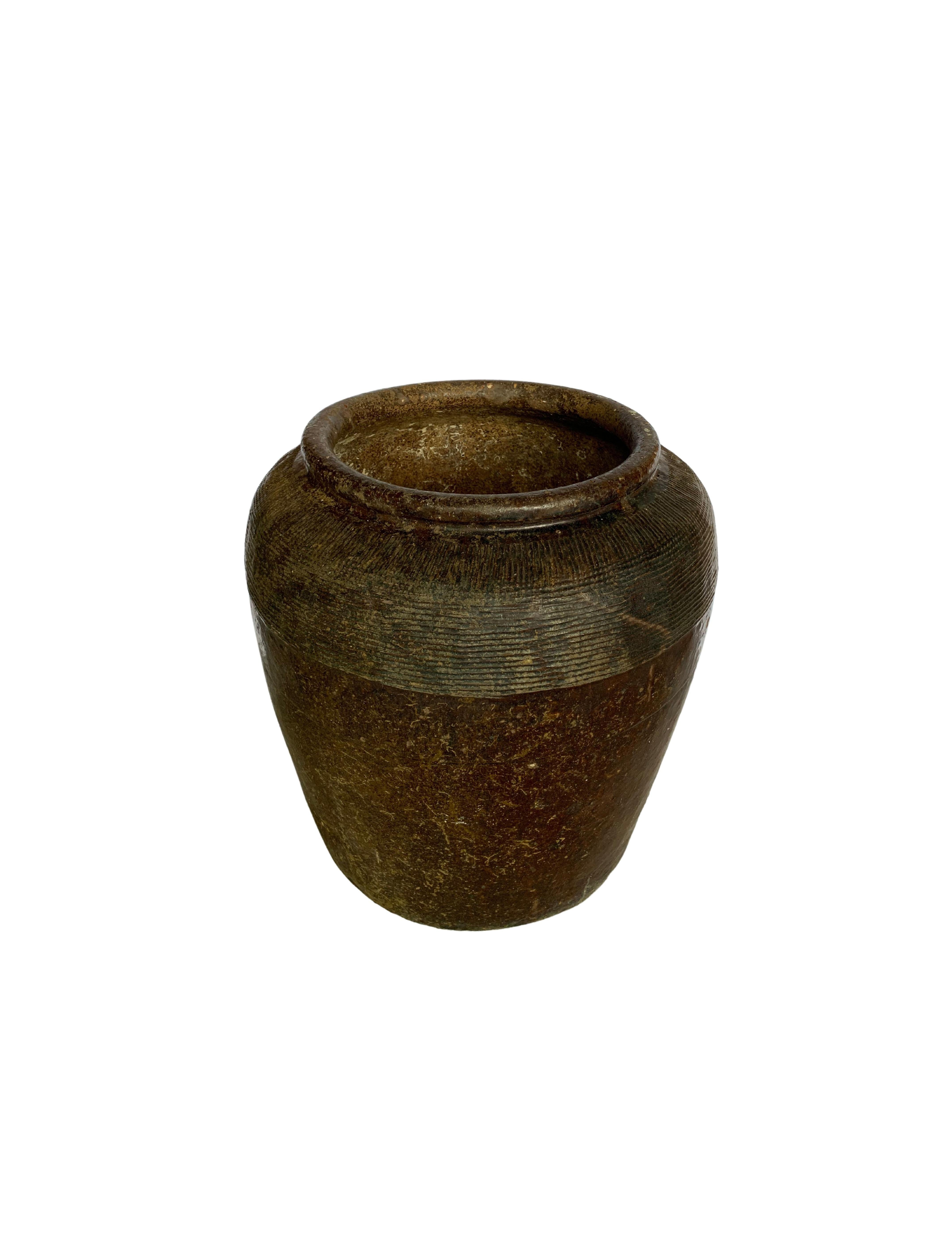 Antique Chinese Brown Glazed Ceramic Salty Egg Jar, c. 1900 For Sale 1
