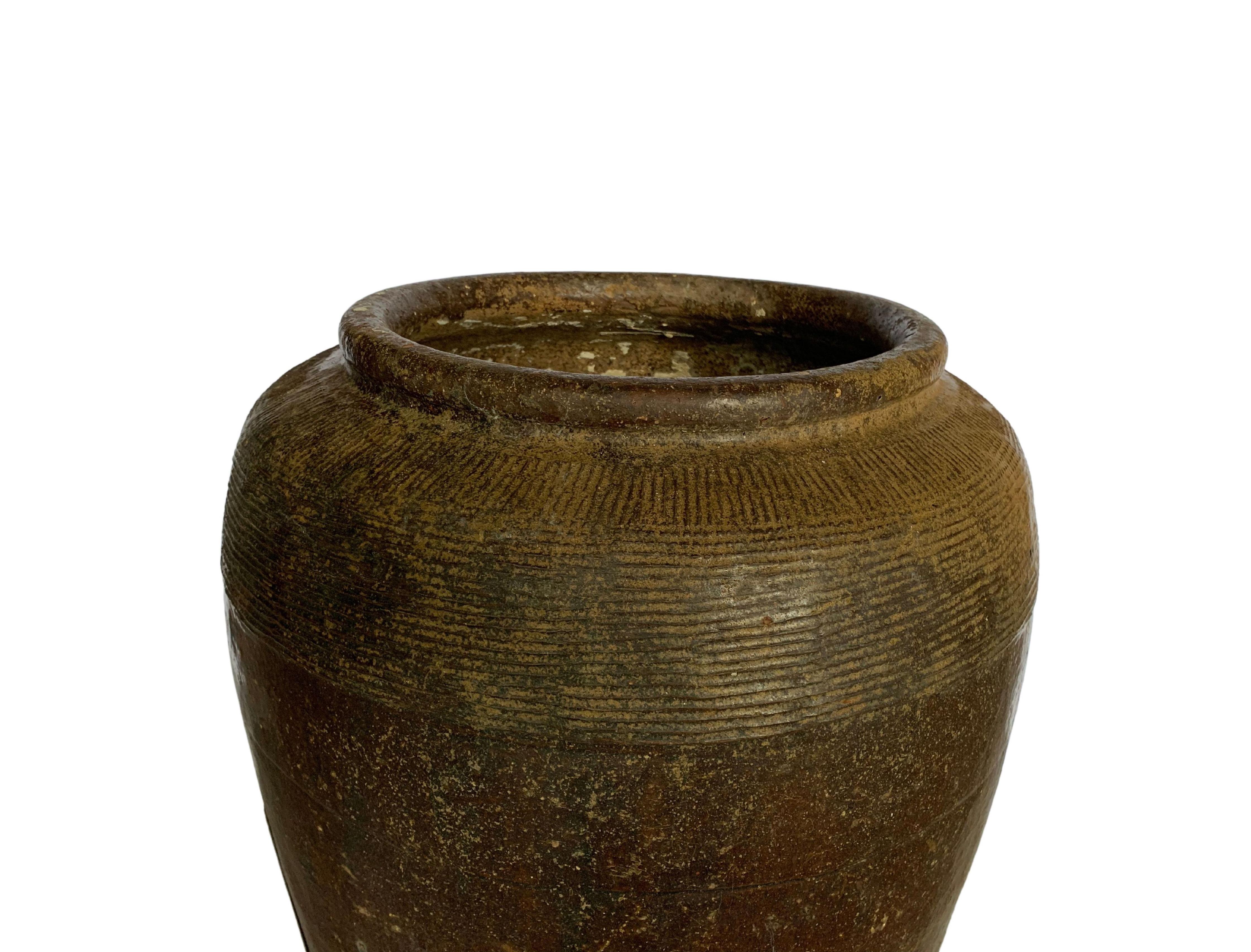 Antique Chinese Brown Glazed Ceramic Salty Egg Jar, c. 1900 For Sale 4