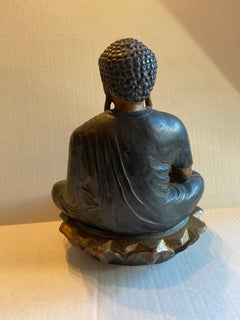 Antique Chinese Buddha, Ceramic with Gold Leaf Accents Stand