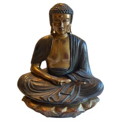 Antique Chinese Buddha, Ceramic with Gold Leaf Accents Stand