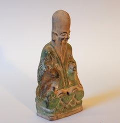 Chinese Buddha Pottery Figure Lohan, 17th-18th Century Ox Ming Joss Stick
