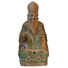 Chinese Buddha Pottery Figure Lohan, 17th-18th Century Ox Ming Joss Stick