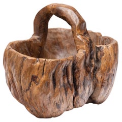 Antique Chinese Burled Market Basket, Early 20th Century
