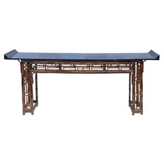 Antique Chinese Burnt Bamboo Alter Table with Chinese Chippendale Styling
