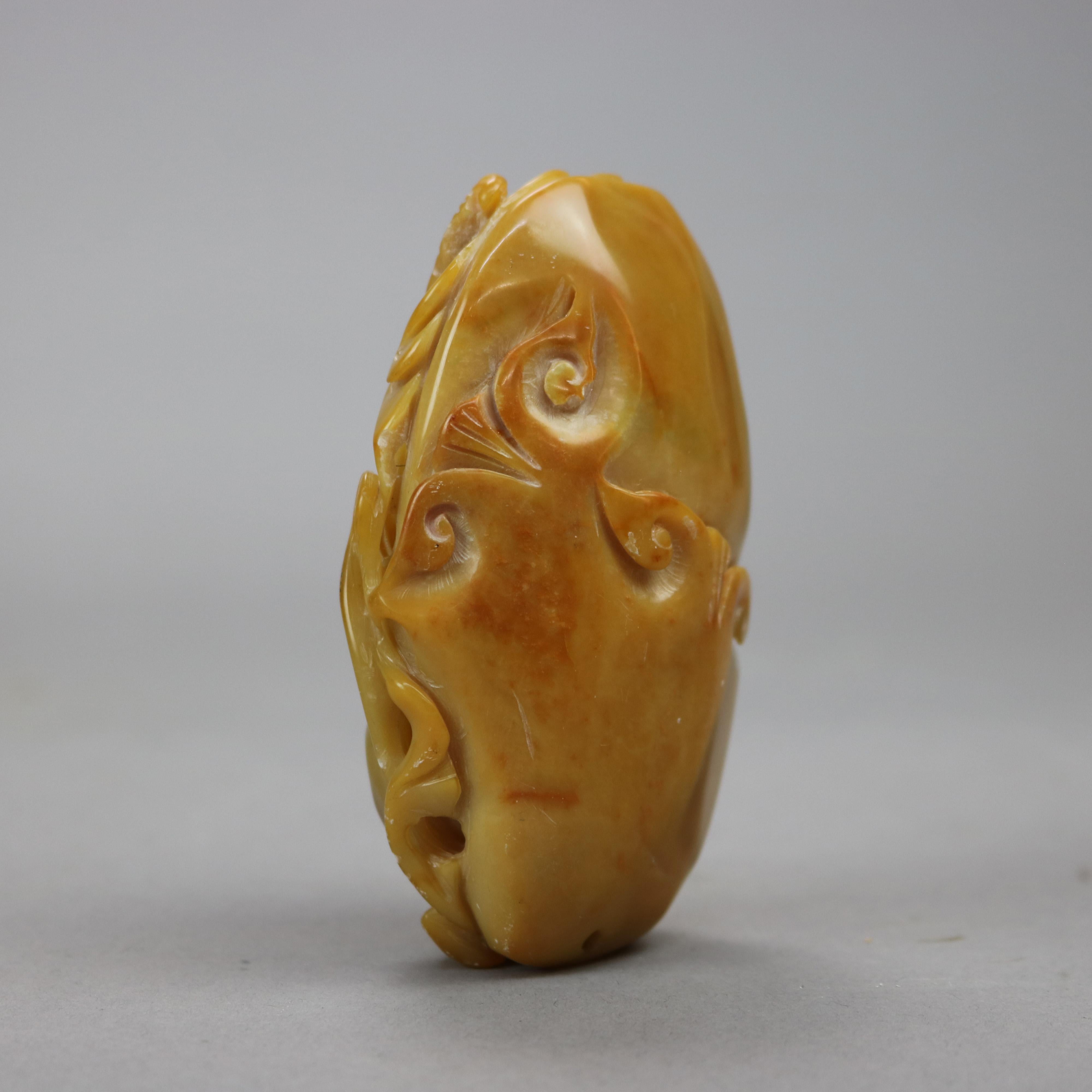 Antique Chinese Butterscotch Jade Carving of Foliage 19th C In Good Condition For Sale In Big Flats, NY