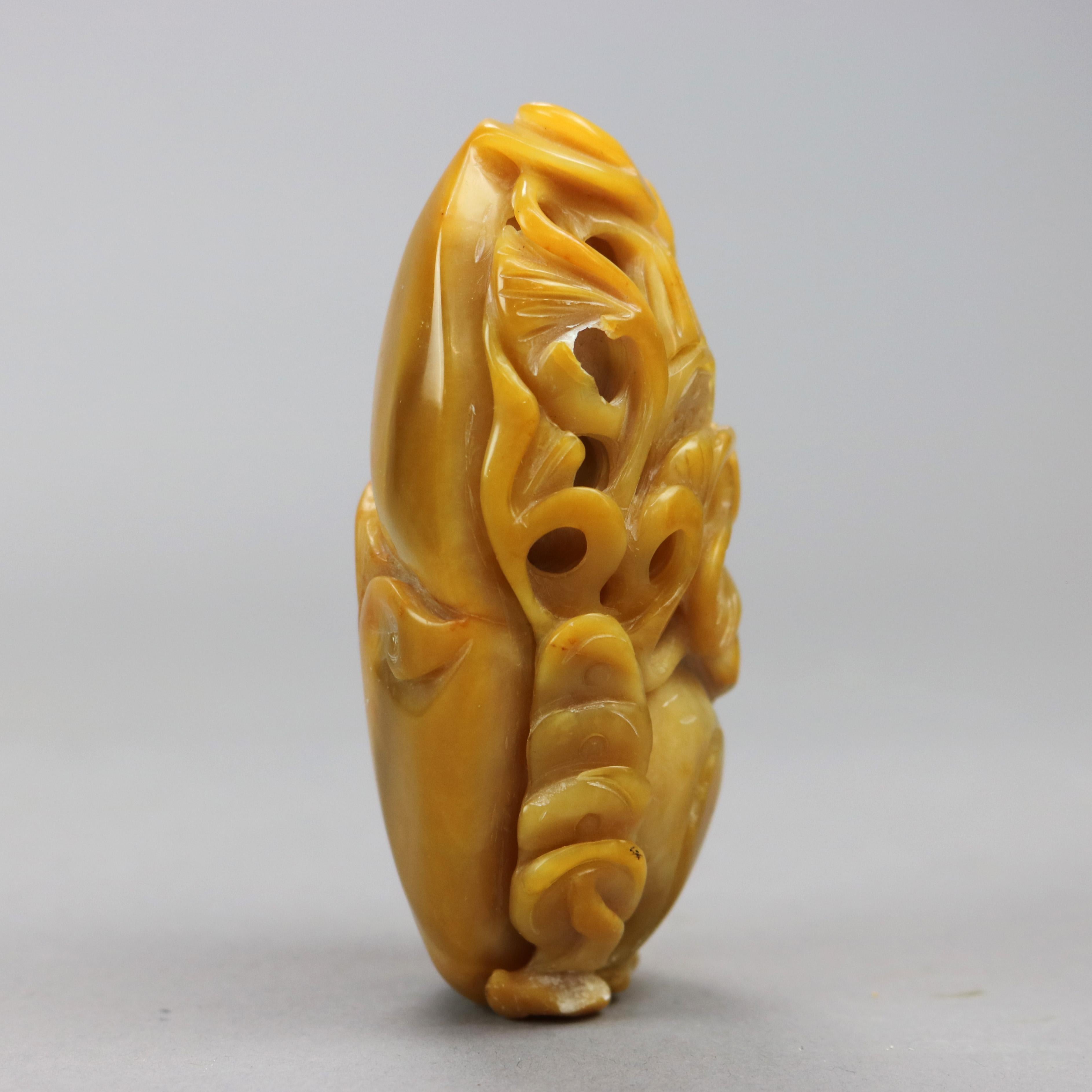 Antique Chinese Butterscotch Jade Carving of Foliage 19th C For Sale 1