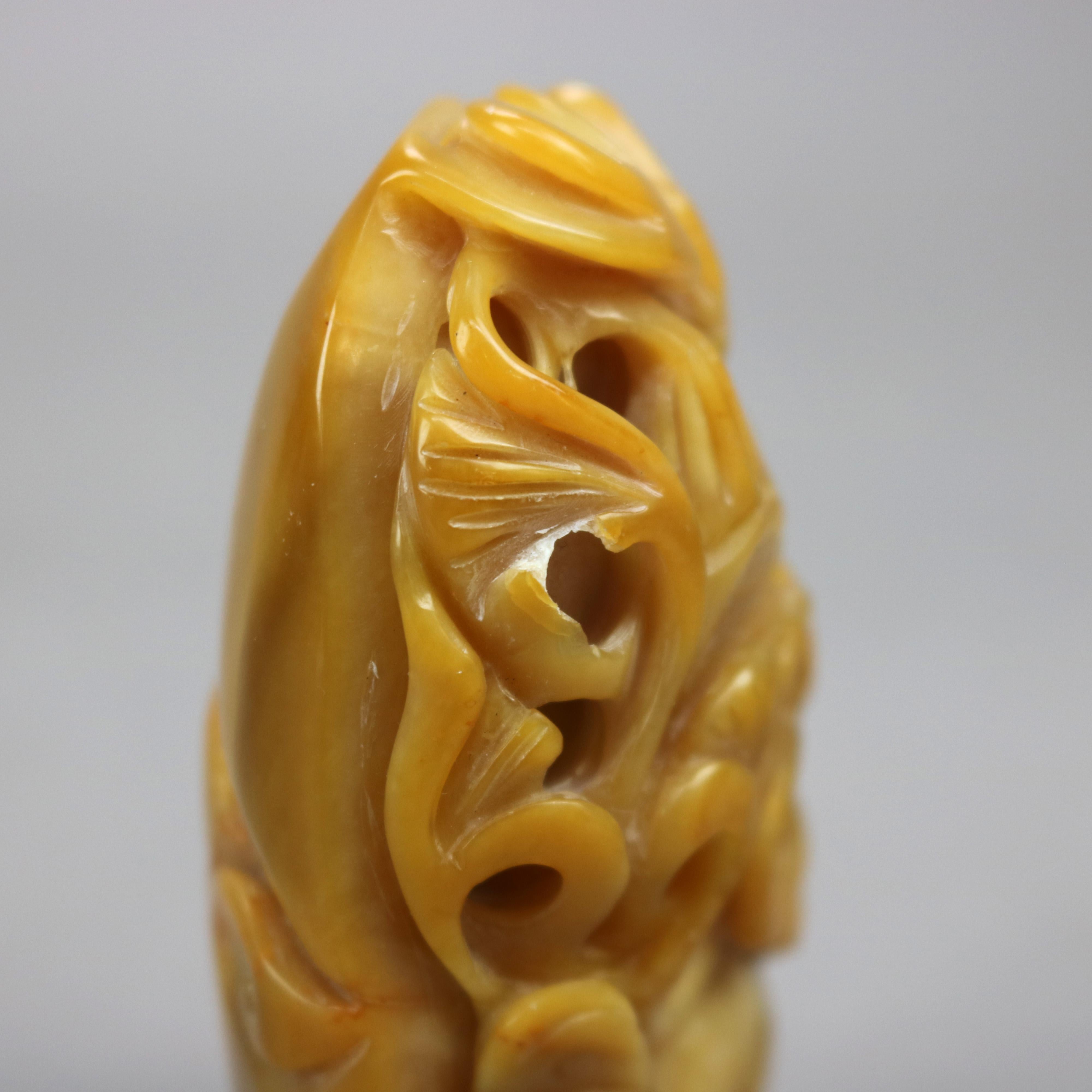 Antique Chinese Butterscotch Jade Carving of Foliage 19th C For Sale 2