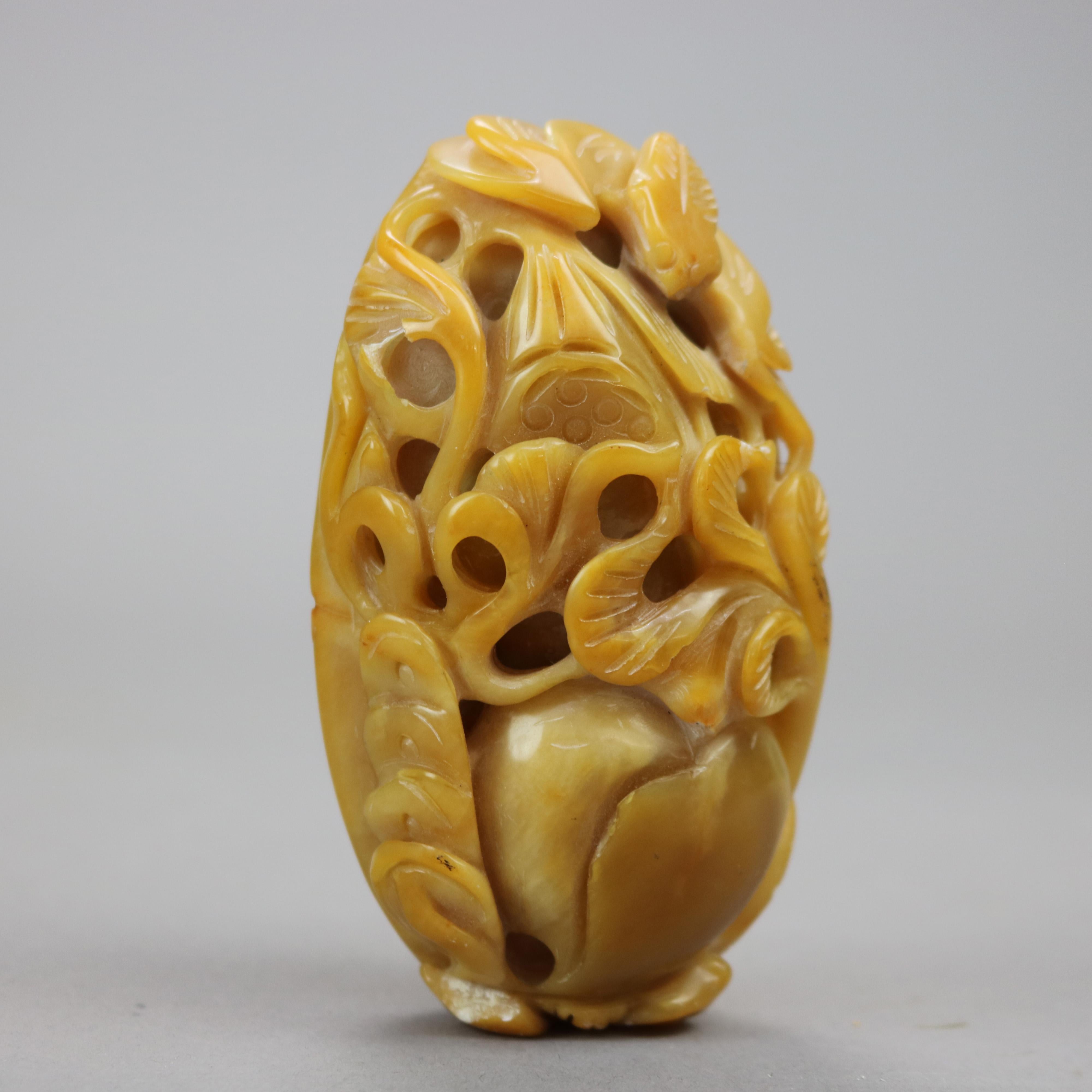 Antique Chinese Butterscotch Jade Carving of Foliage 19th C For Sale 3
