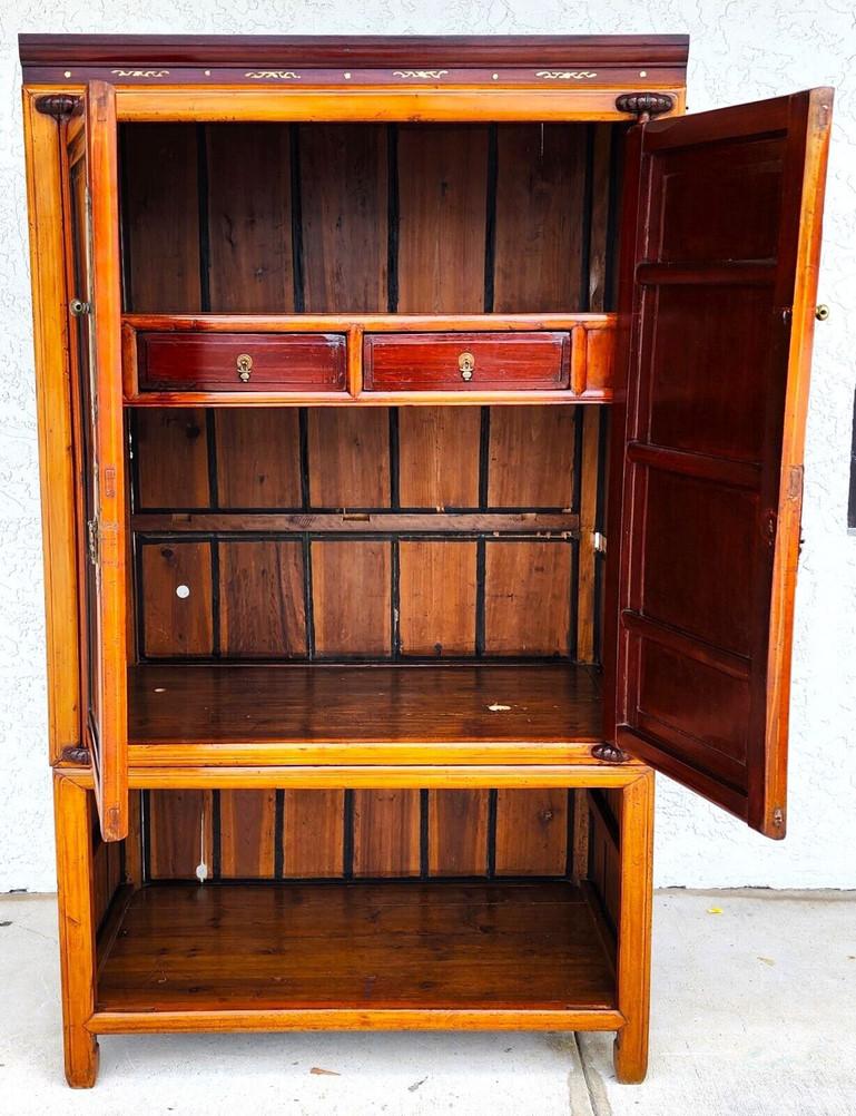 Offering One Of Our Recent Palm Beach Estate Fine Furniture Acquisitions Of An 
Early 1900s Antique Two Tone Chinese Dowry Pantry Lacquered Cabinet 
These types of cabinets were frequently filled with gifts and offered to the groom's family as part