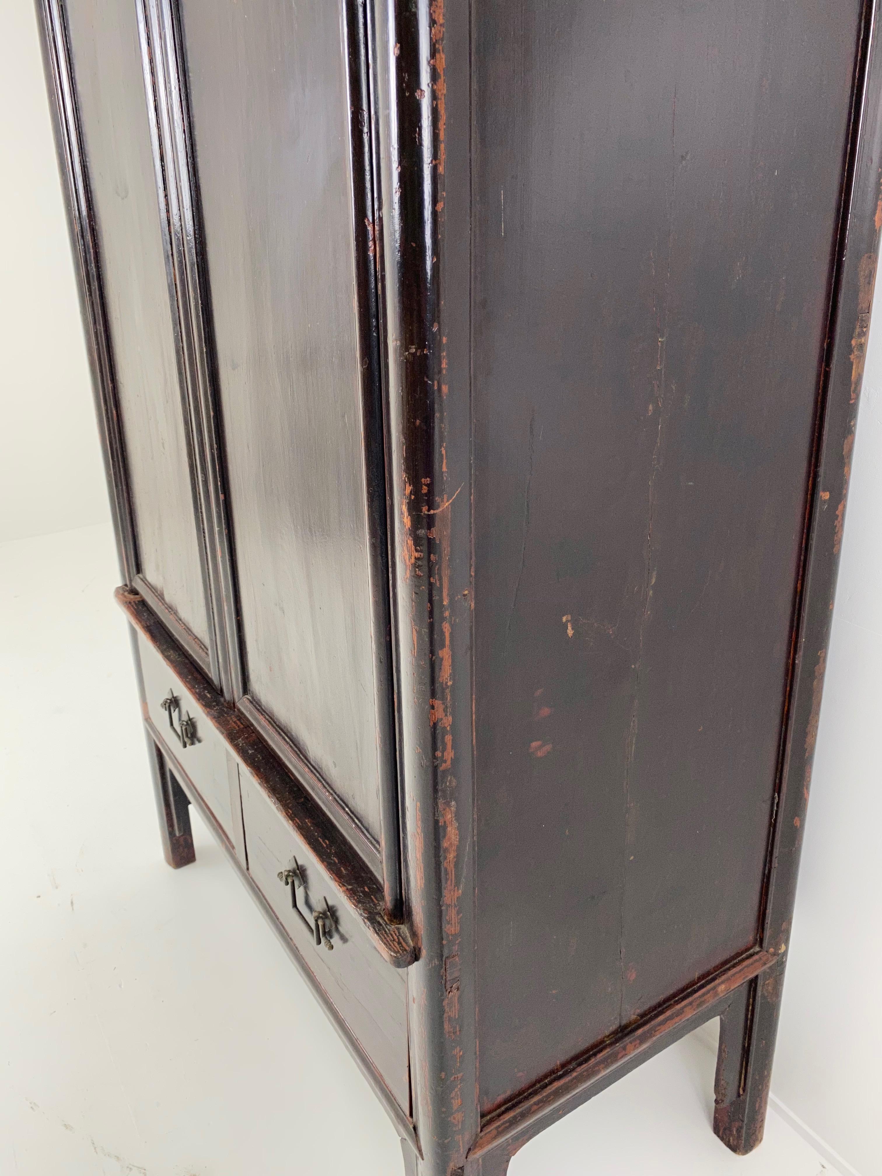 Antique Chinese Cabinet, Wardrobe in Dark Elm wood.  For Sale 5