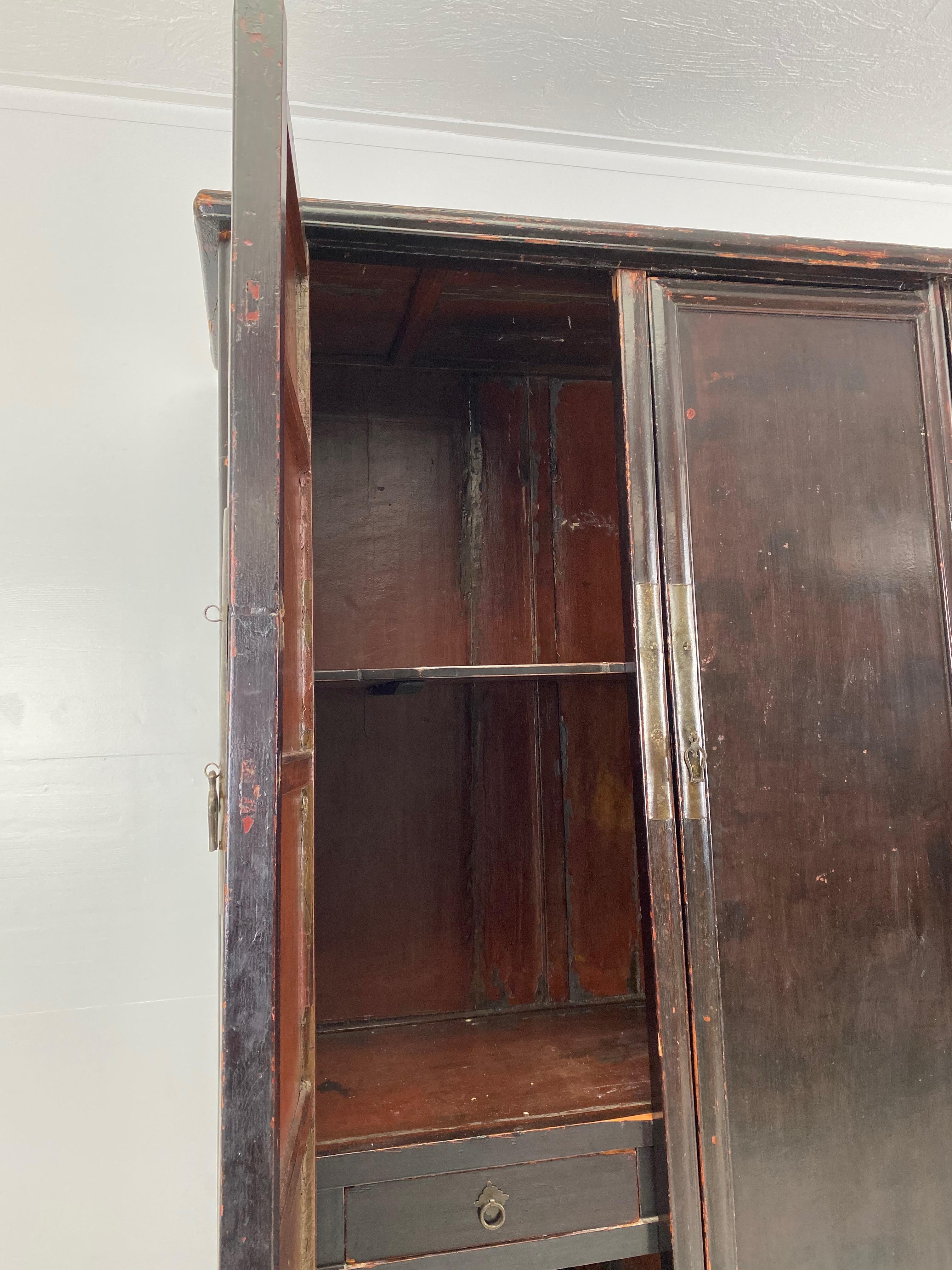 Antique Chinese Cabinet, Wardrobe in Dark Elm wood.  For Sale 7