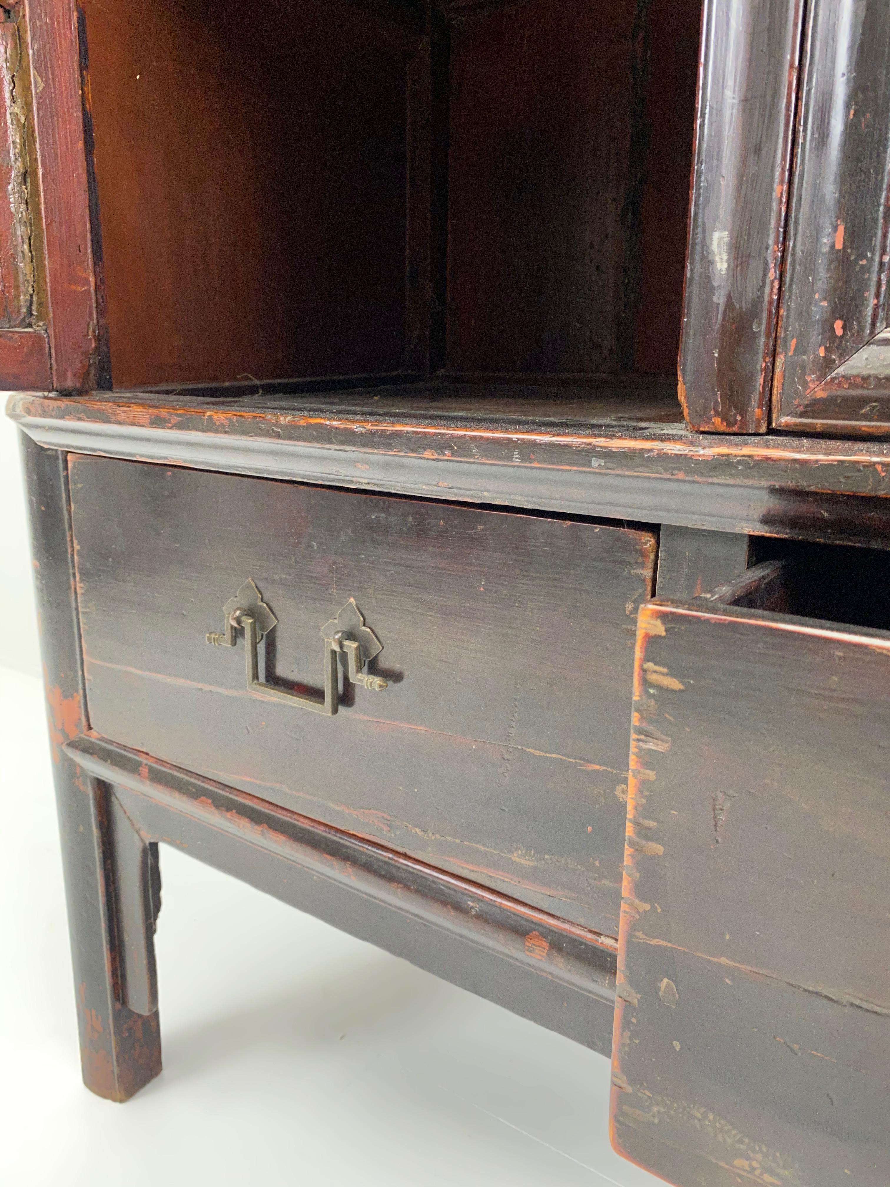Antique Chinese Cabinet, Wardrobe in Dark Elm wood.  For Sale 11