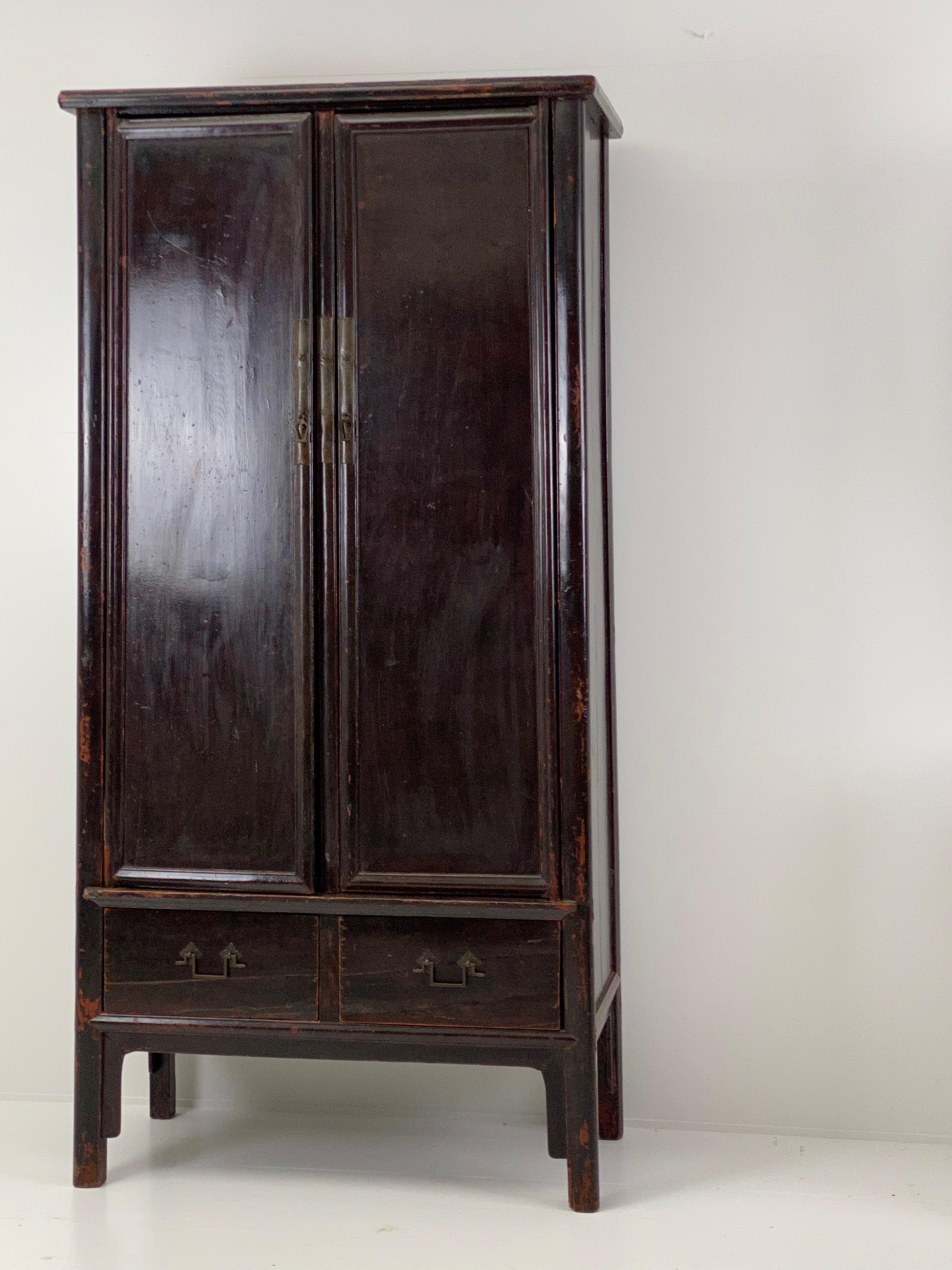 Antique Chinese Cabinet, Wardrobe in Dark Elm wood.  For Sale 12