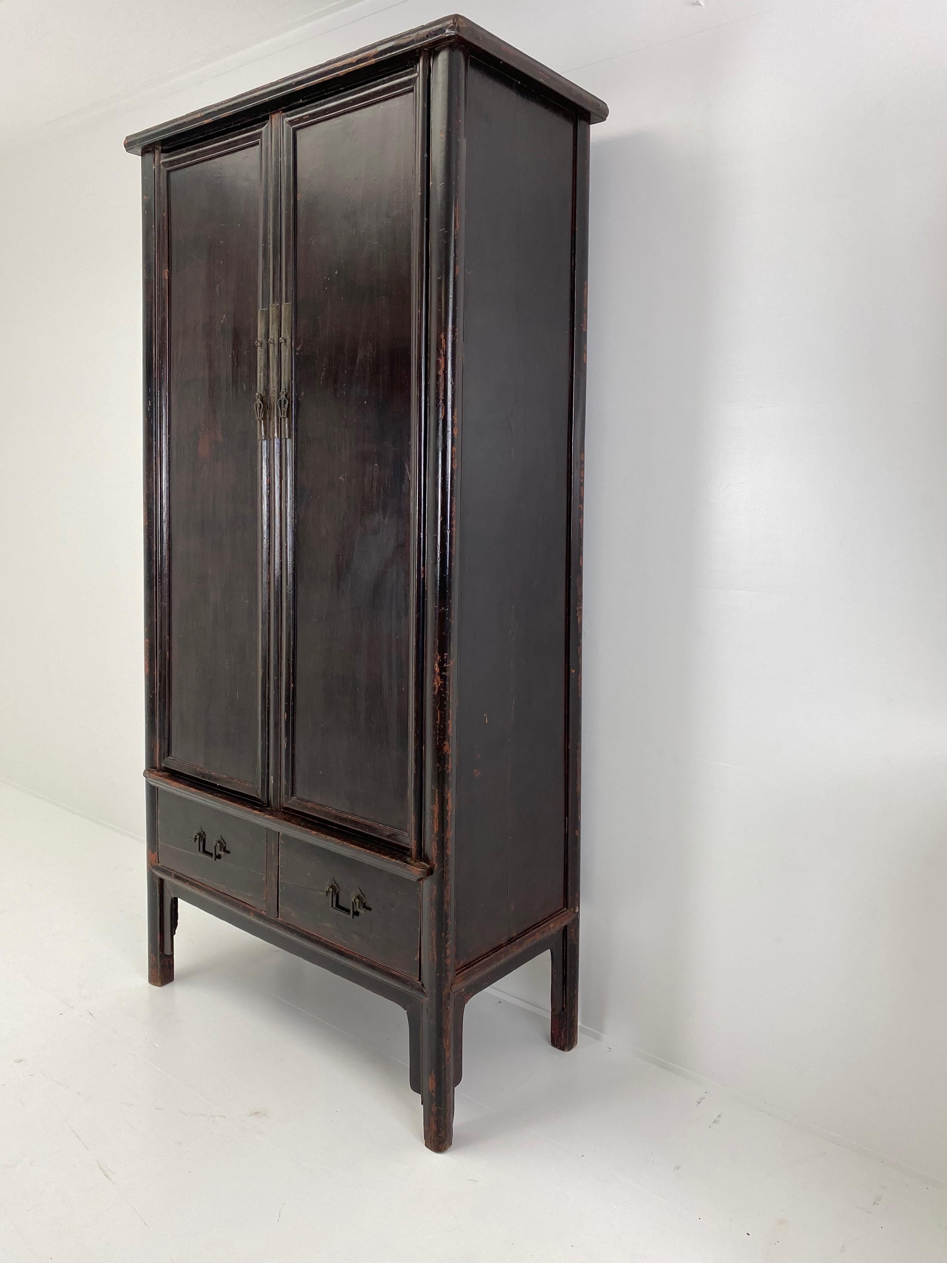 Antique Chinese Cabinet, Wardrobe in Dark Elm wood.  For Sale 1
