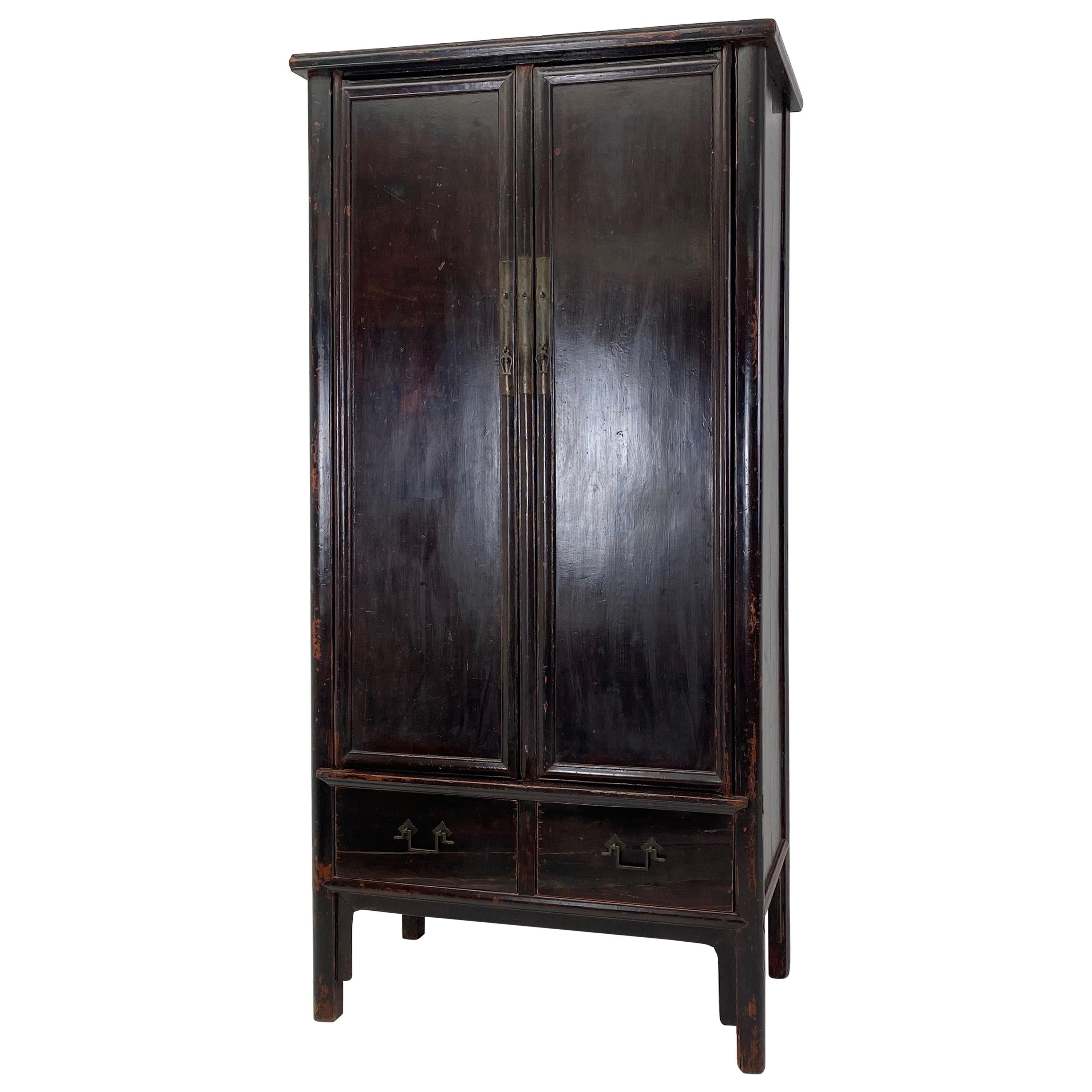 Antique Chinese Cabinet, Wardrobe in Dark Elm wood.  For Sale