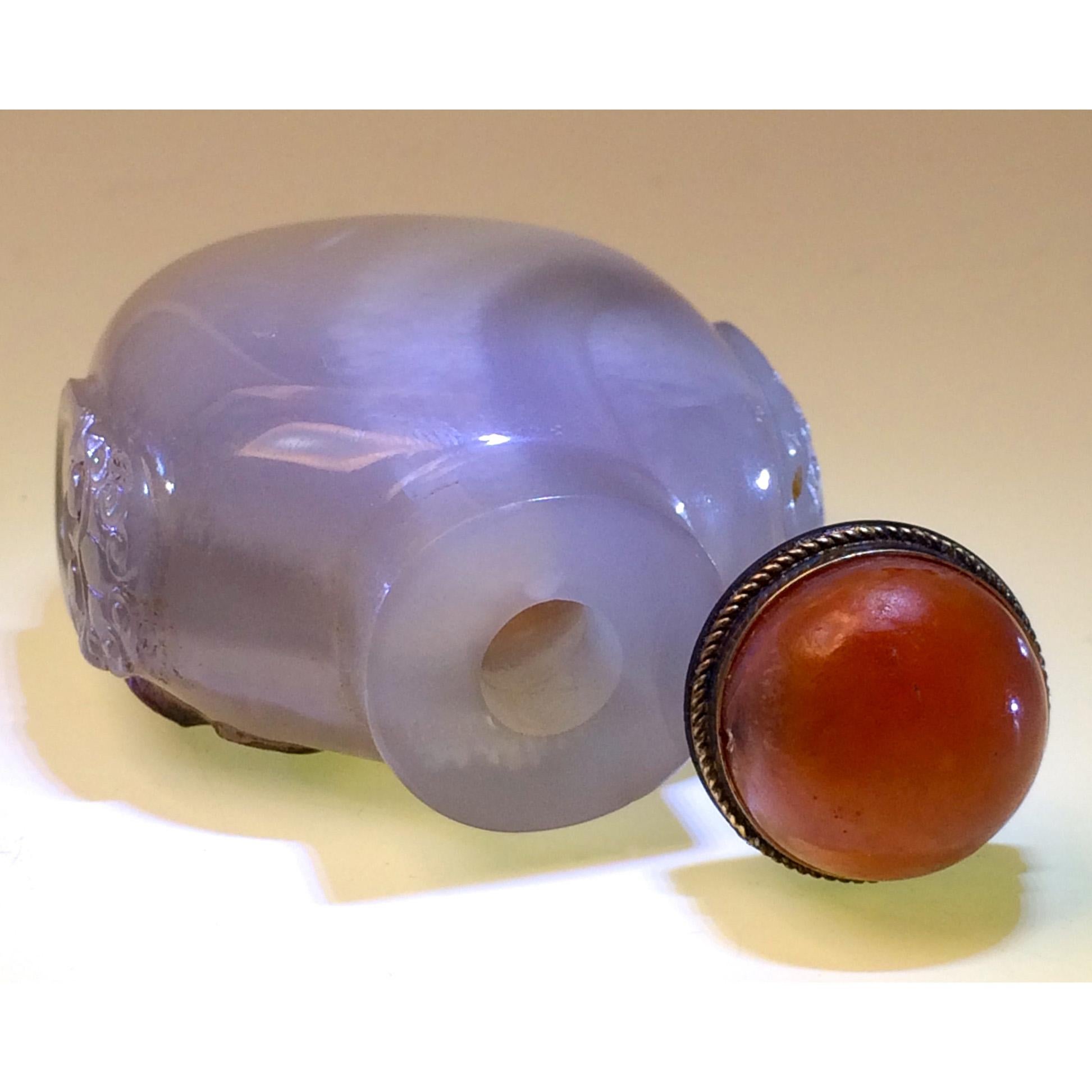 Carved Antique Chinese Cameo Agate Snuff Bottle, Horse, Monkey & Bee For Sale