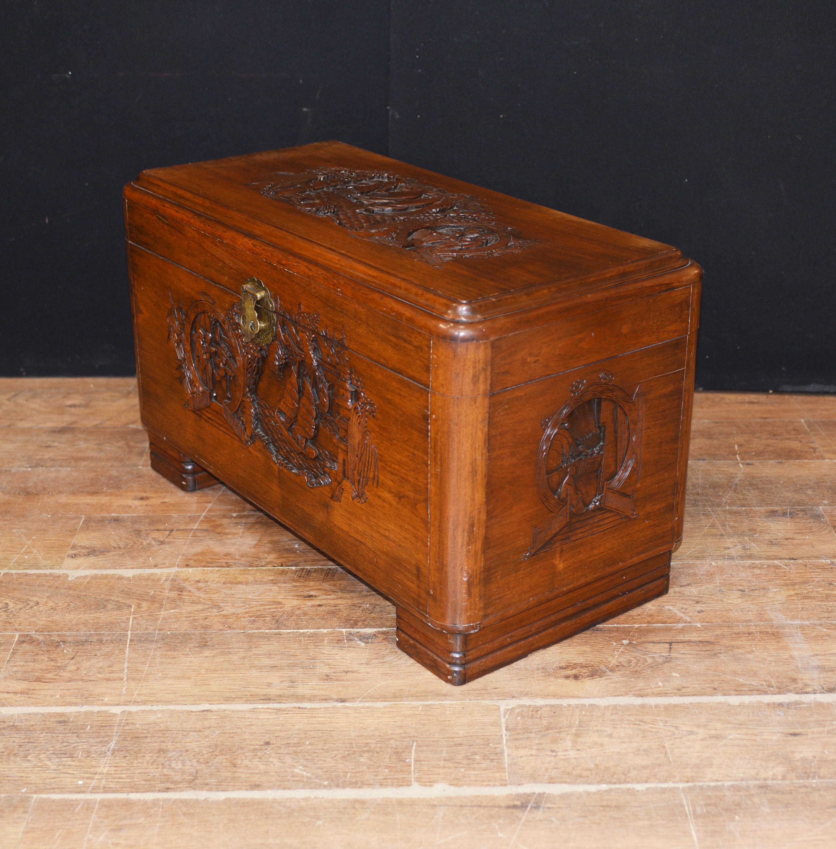 Early 20th Century Antique Chinese Camphor Chest, Hand Carved Trunk, Circa 1920