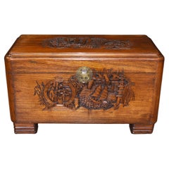 Antique Chinese Camphor Chest, Hand Carved Trunk, Circa 1920