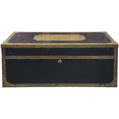 Used Chinese Camphor Leather and Brass Footlocker Trunk Storage Chest Box