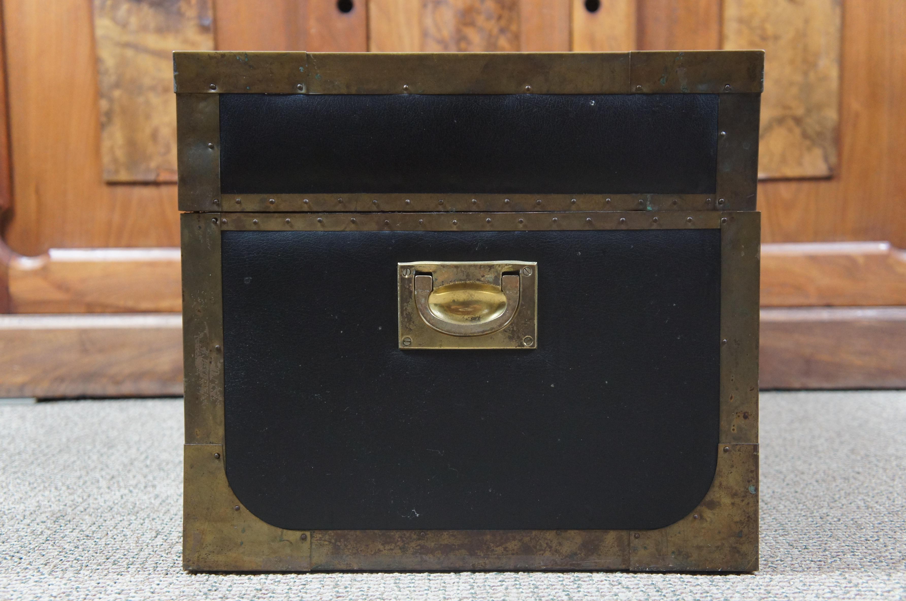 Chinese Export Antique Chinese Camphor Leather and Brass Footlocker Trunk Storage Chest Box