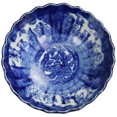 Antique Chinese Canton Blue and White Porcelain Bowl, 19th Century