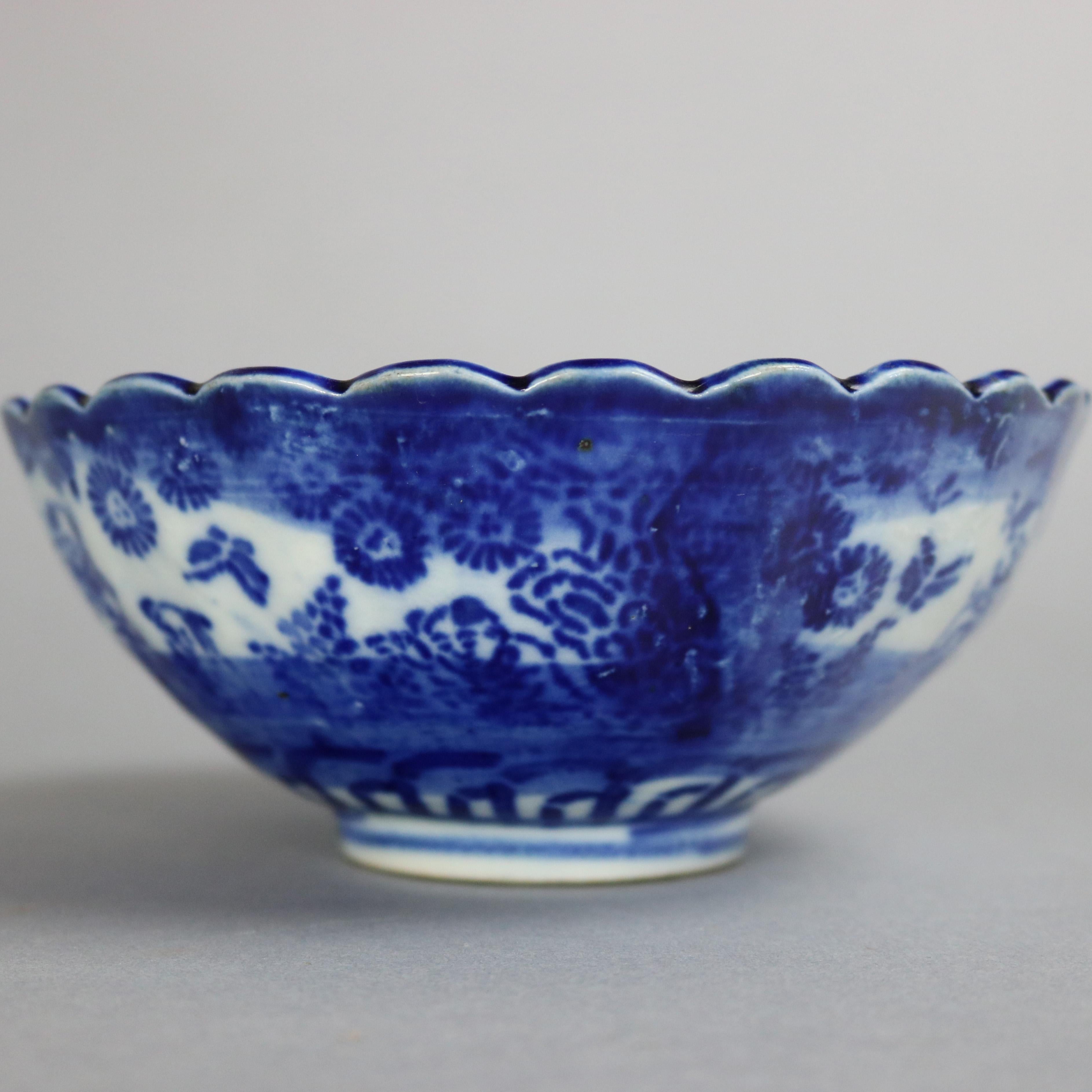 Fired Antique Chinese Canton Blue and White Porcelain Bowl, 19th Century