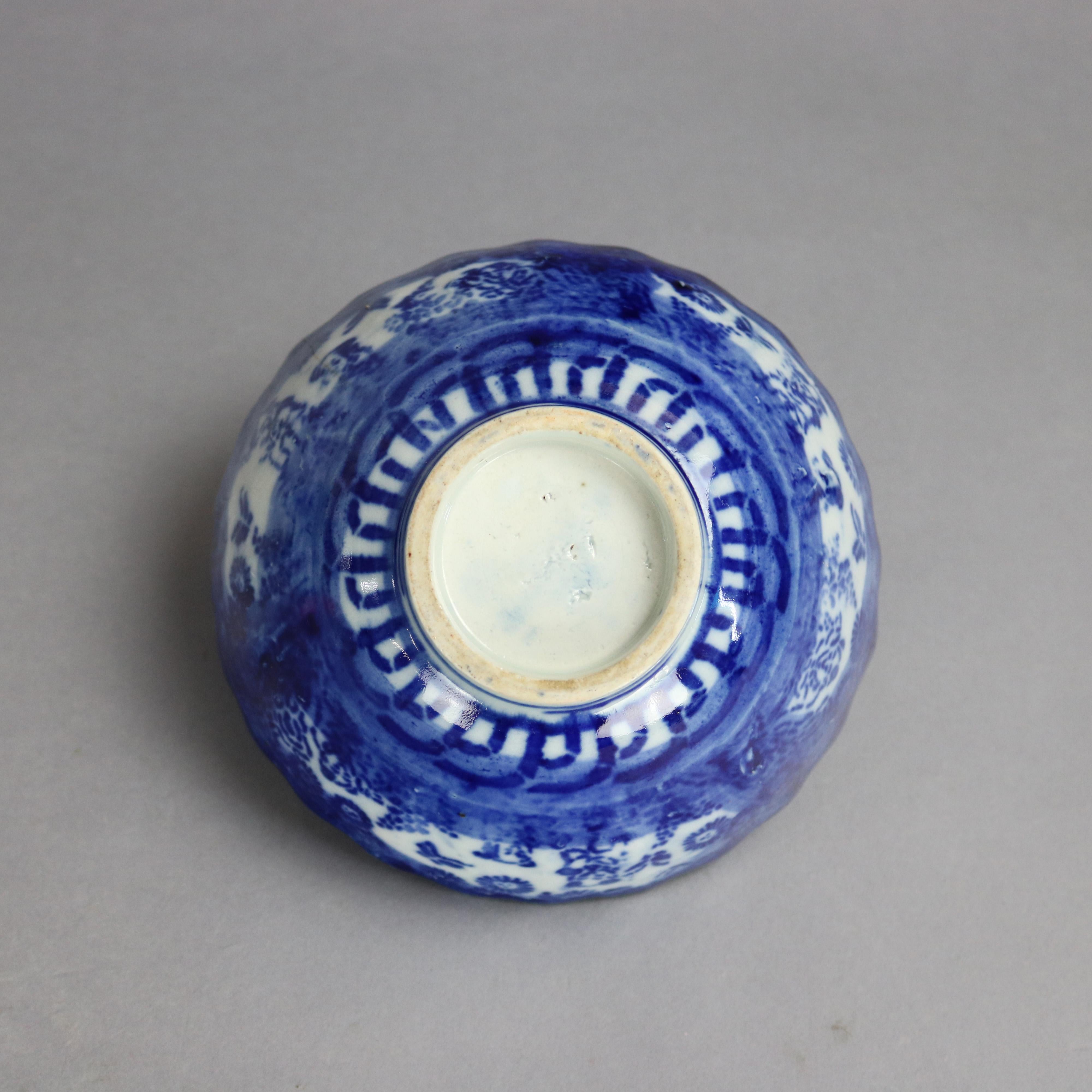 Antique Chinese Canton Blue and White Porcelain Bowl, 19th Century 2