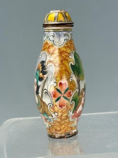 Antique Chinese Canton Enamelled Copper Snuff Bottle, Qianlong Mark