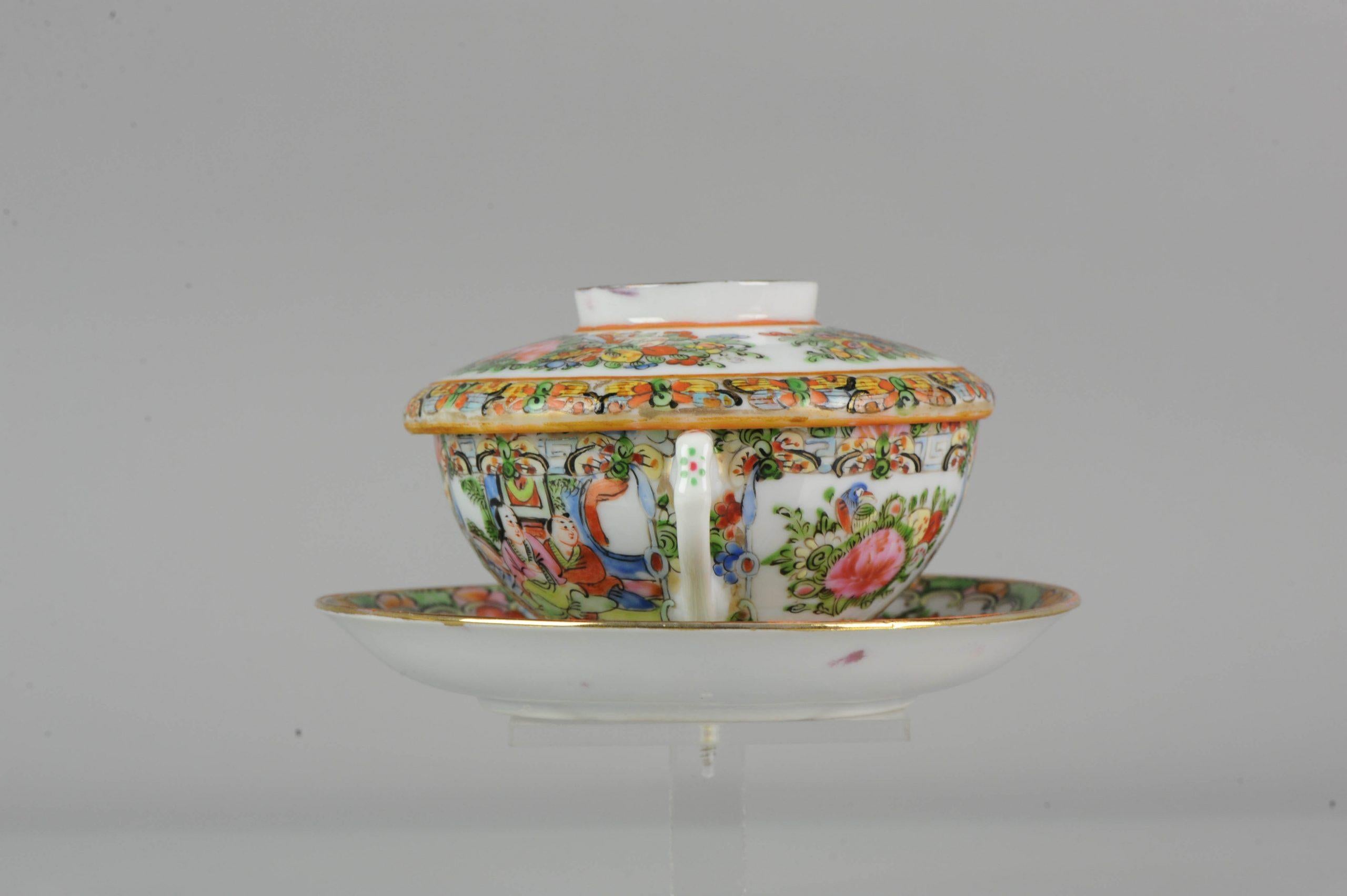 Antique Chinese Canton Lidded Tea Bowl, Flower, Porcelain, Minguo For Sale 4