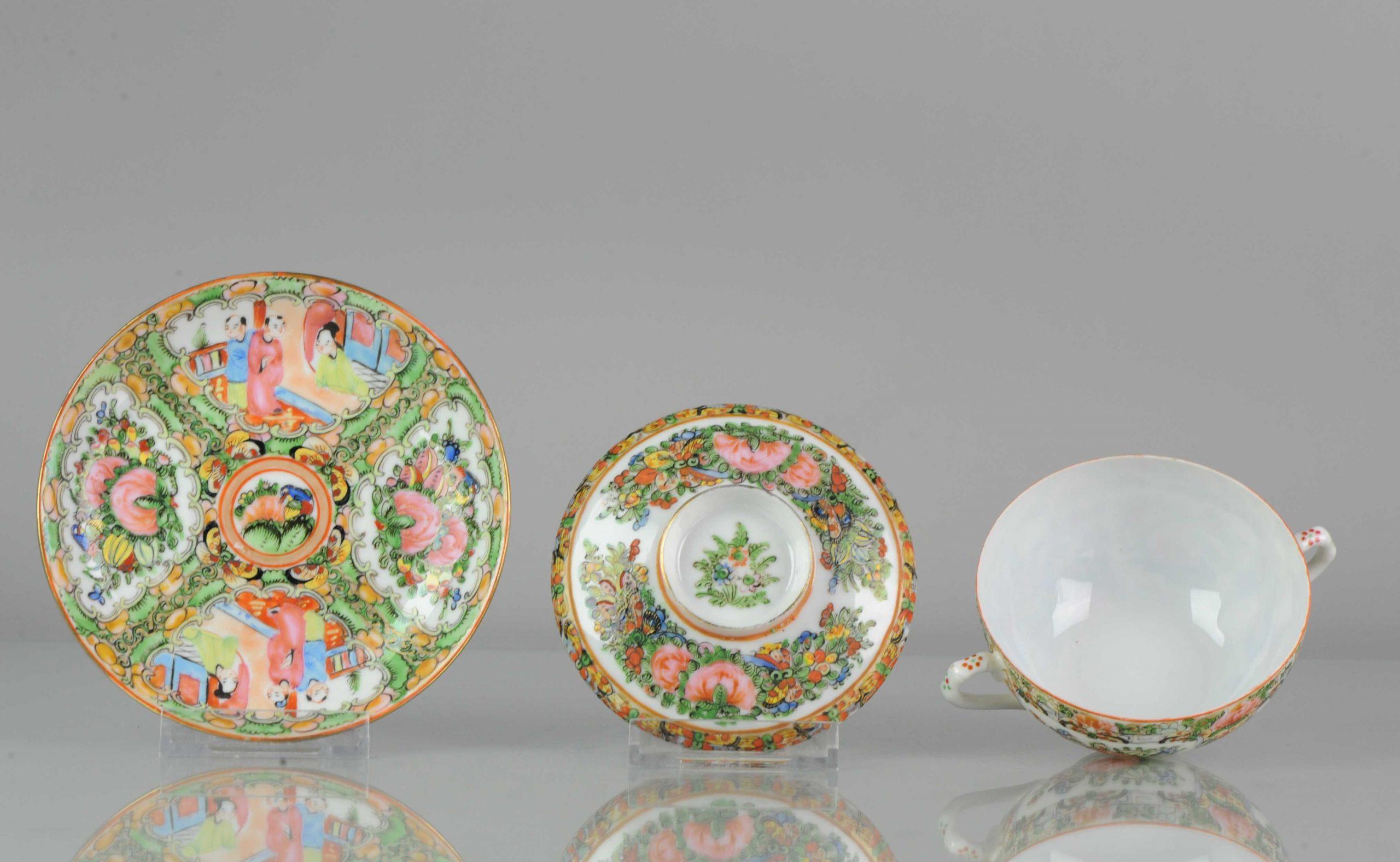 Antique Chinese Canton Lidded Tea Bowl, Flower, Porcelain, Minguo For Sale 5