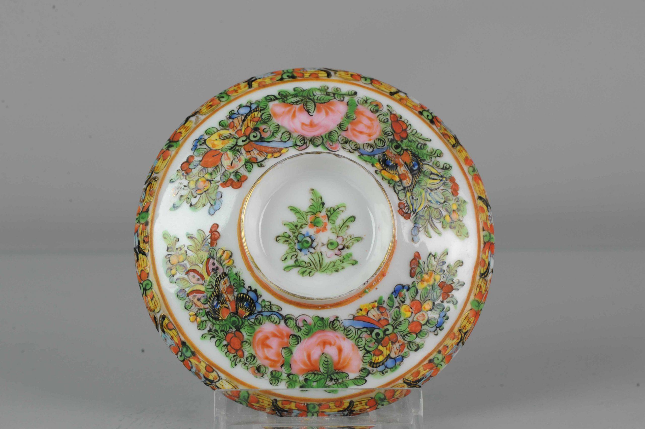 Antique Chinese Canton Lidded Tea Bowl, Flower, Porcelain, Minguo For Sale 7