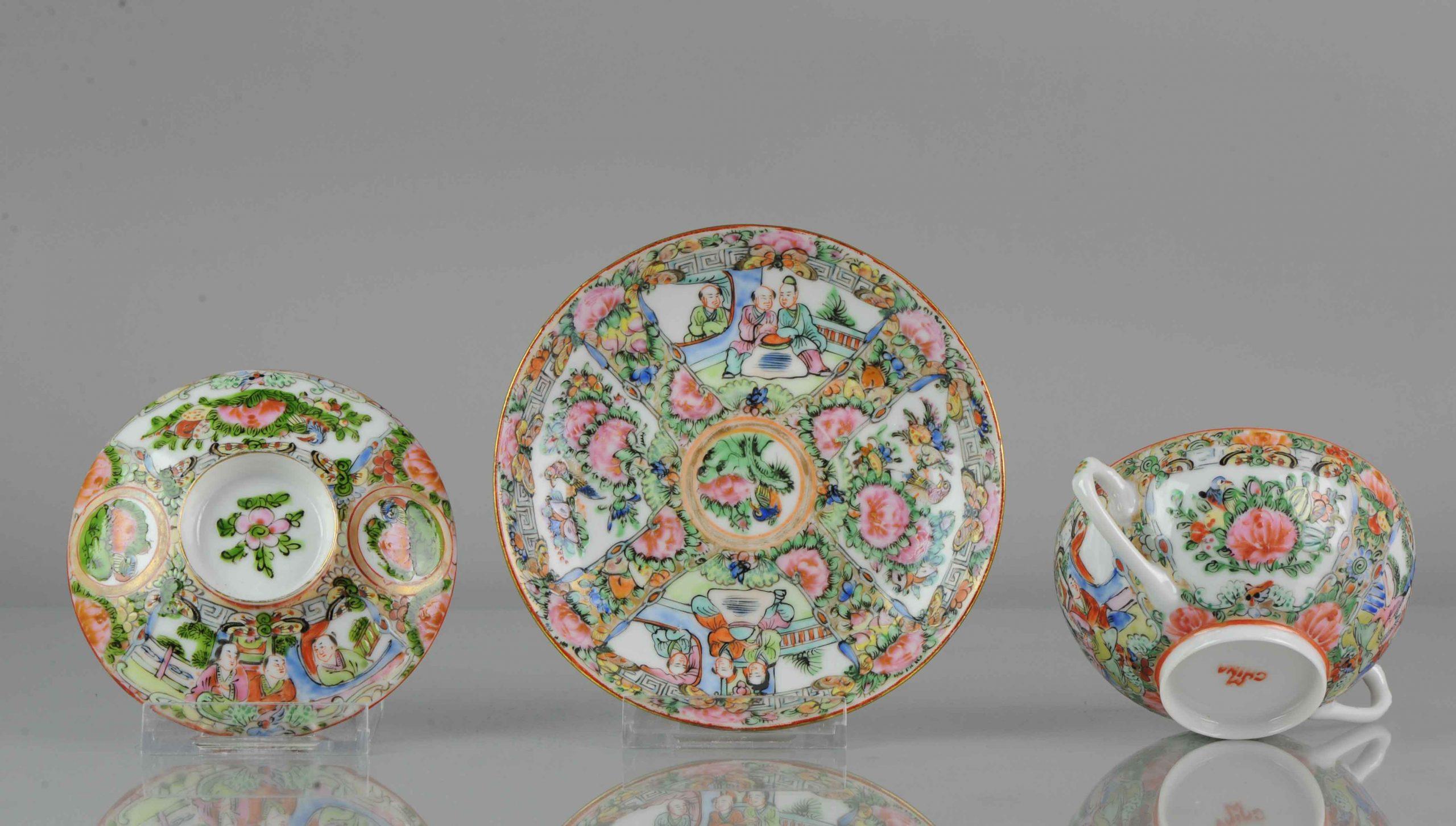 Antique Chinese Canton Lidded Tea Bowl, Flower, Porcelain, Minguo For Sale 9