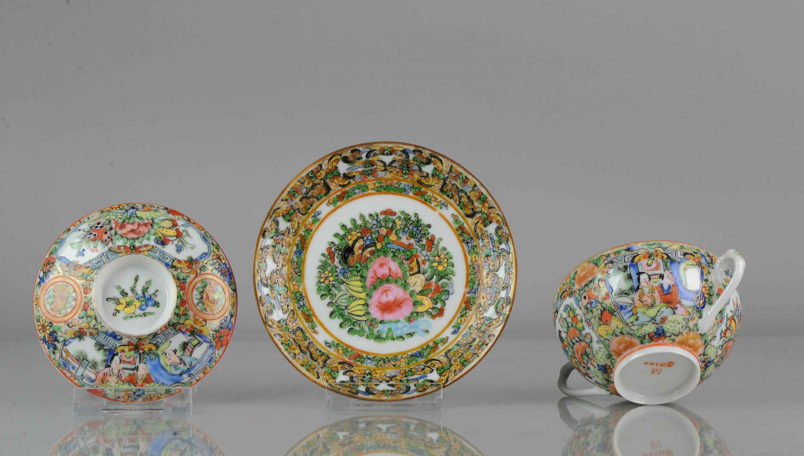 Antique Chinese Canton Lidded Tea Bowl, Flower, Porcelain, Minguo For Sale 10
