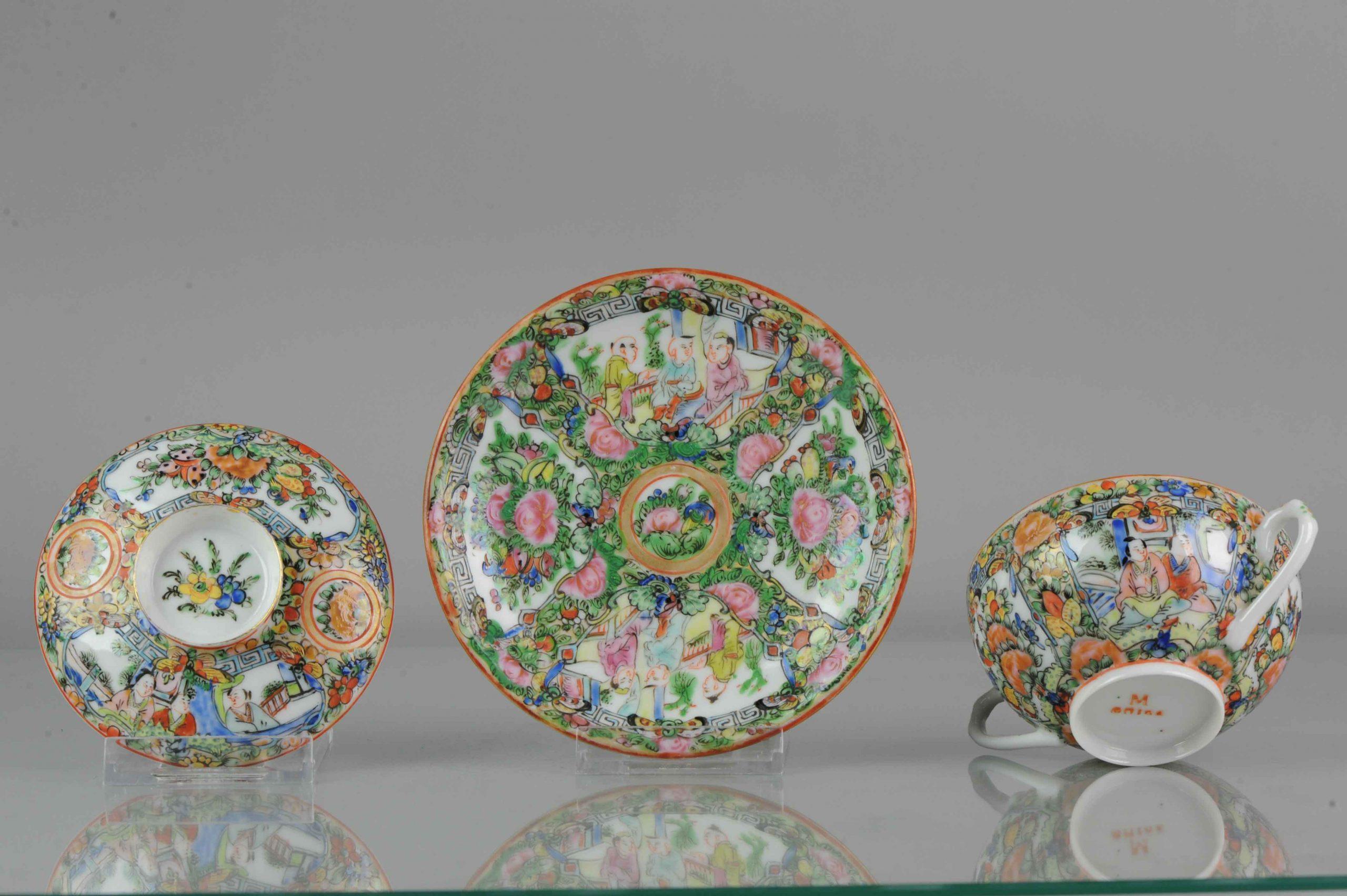 Antique Chinese Canton Lidded Tea Bowl, Flower, Porcelain, Minguo For Sale 12