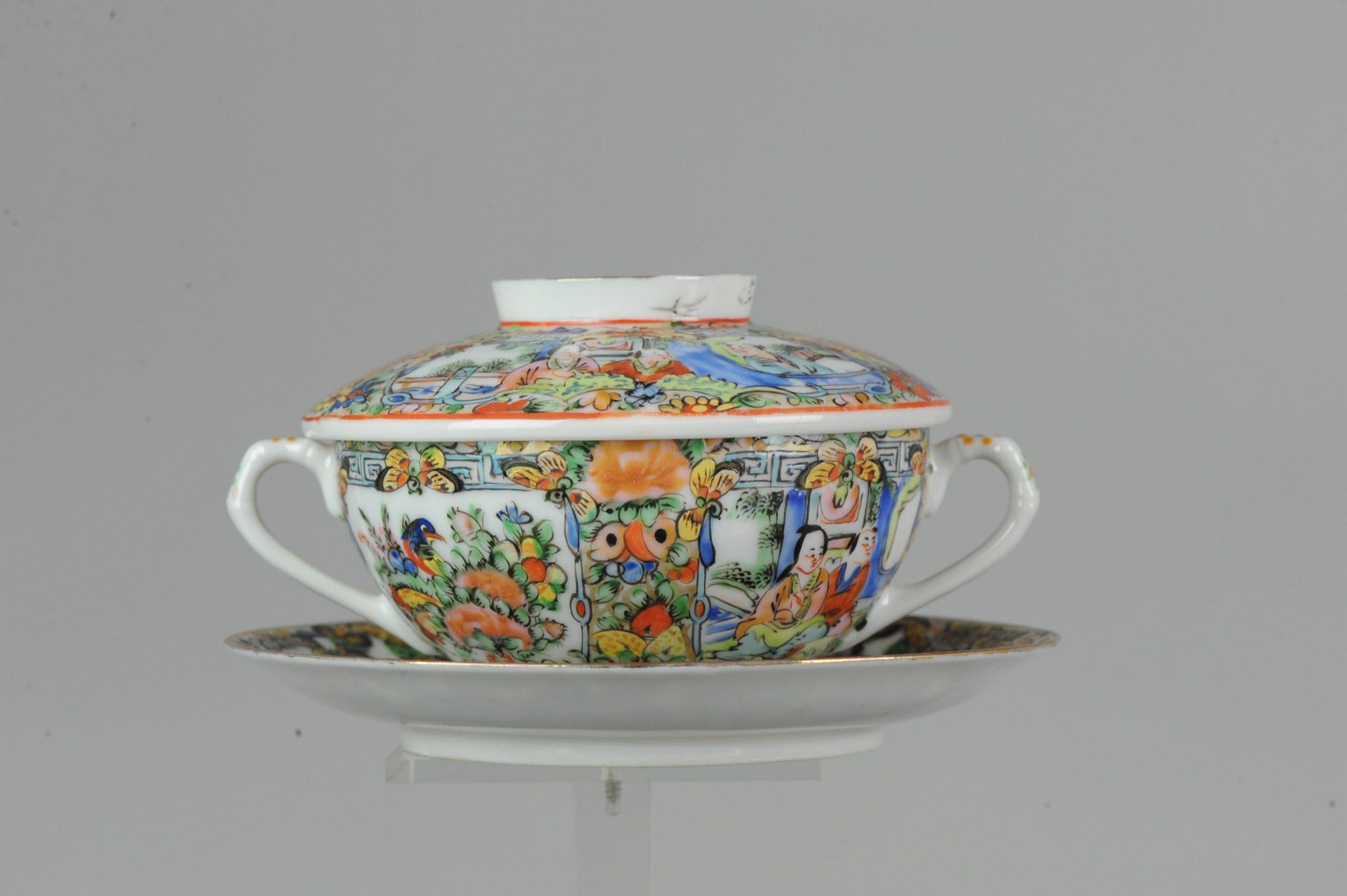 Antique Chinese Canton Lidded Tea Bowl, Flower, Porcelain, Minguo For Sale 1