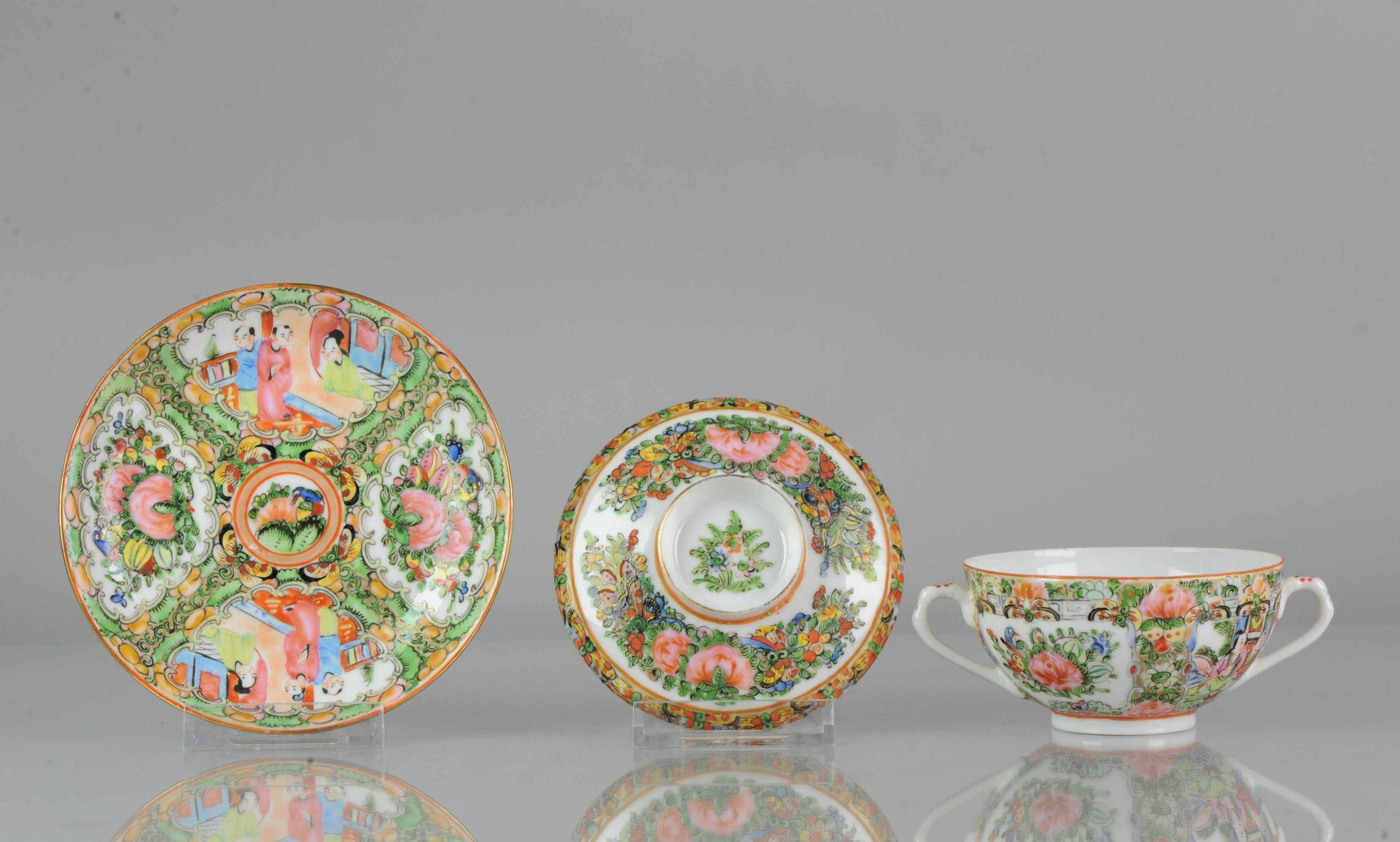 Antique Chinese Canton Lidded Tea Bowl, Flower, Porcelain, Minguo For Sale 3