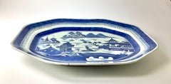 Antique Chinese Canton Porcelain Blue Export Serving Platter