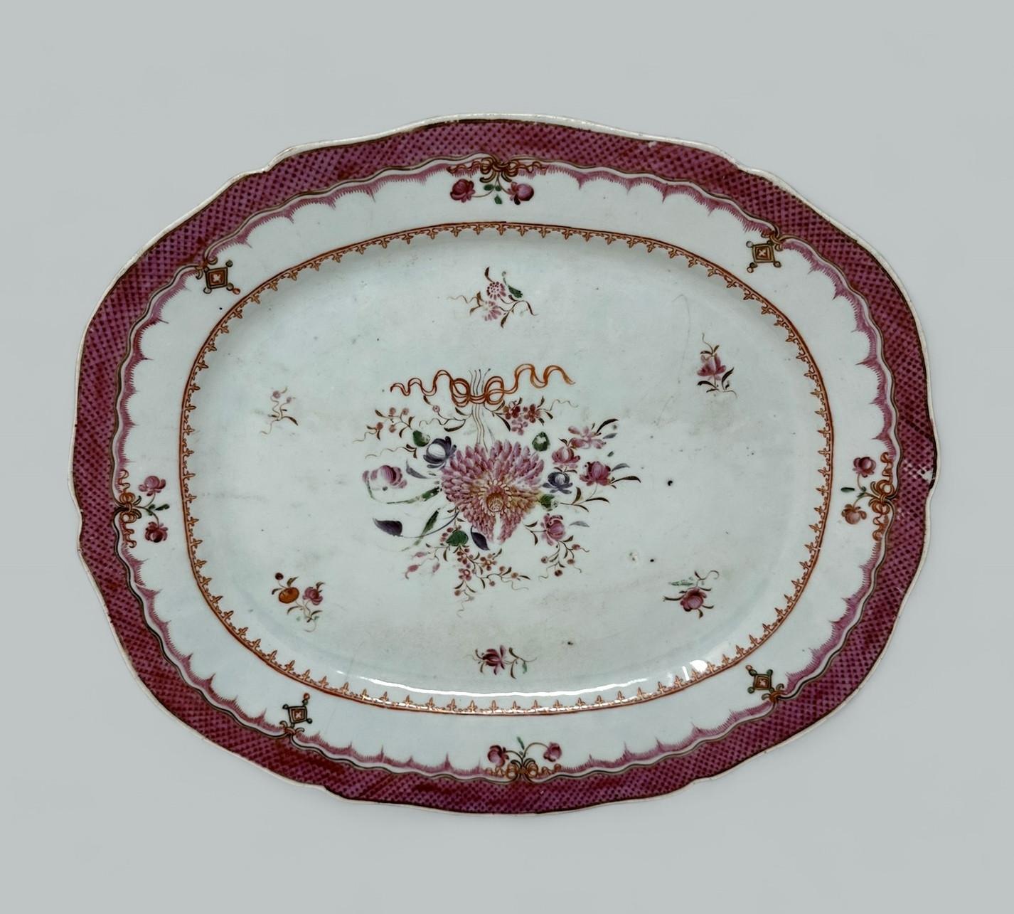 Chinese Export Antique Chinese Canton Porcelain Famille Rose Cabinet Plate Charger Qianlong 18C