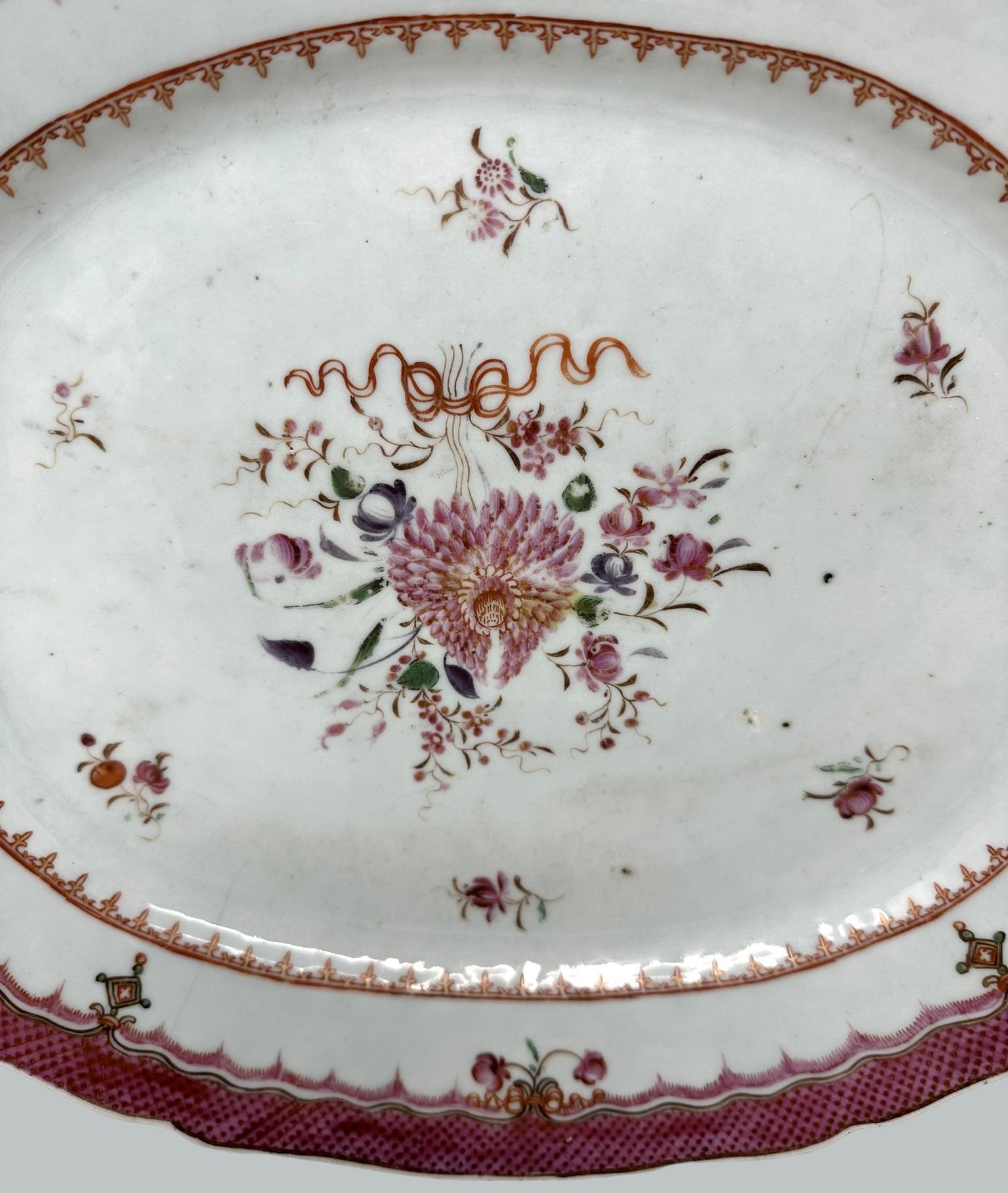 18th Century Antique Chinese Canton Porcelain Famille Rose Cabinet Plate Charger Qianlong 18C