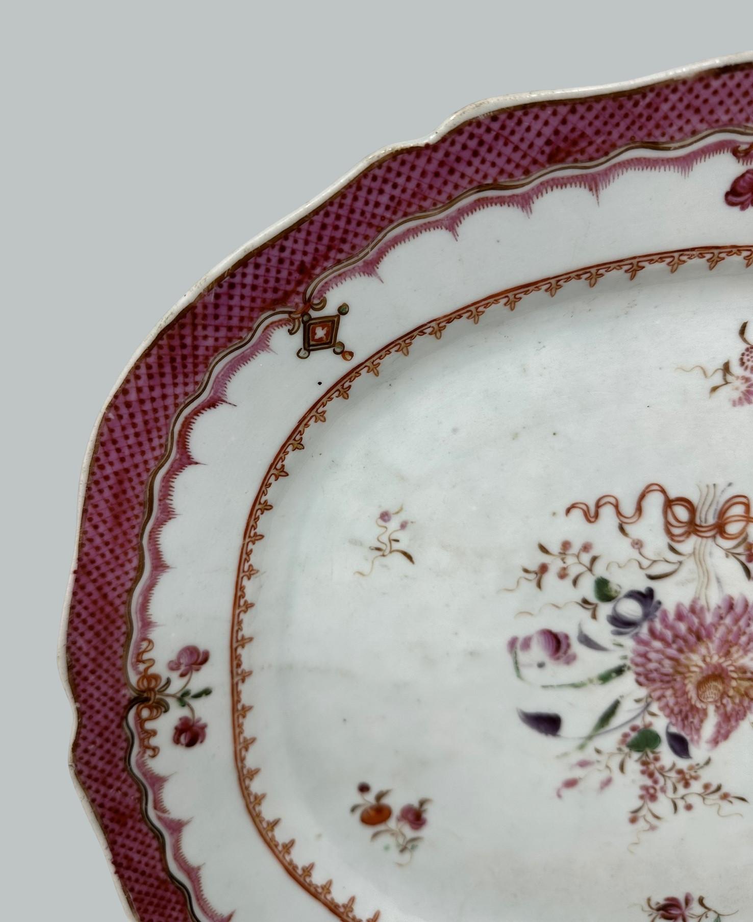 Antique Chinese Canton Porcelain Famille Rose Cabinet Plate Charger Qianlong 18C 1