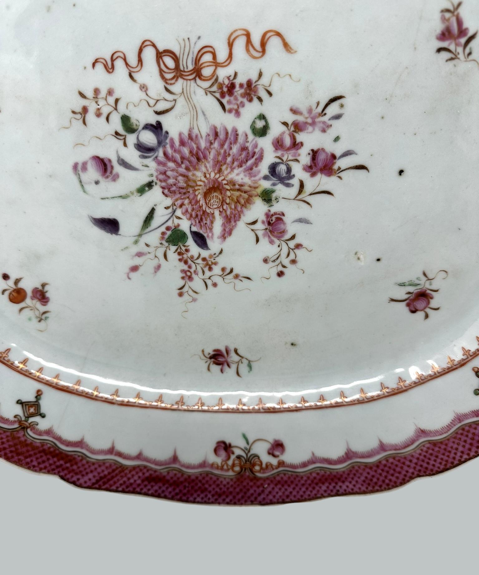 Antique Chinese Canton Porcelain Famille Rose Cabinet Plate Charger Qianlong 18C 3