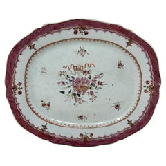 Antique Chinese Canton Porcelain Famille Rose Cabinet Plate Charger Qianlong 18C