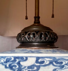 Antique Chinese Canton Porcelain Square Tea Jar Lamp, Circa 1900-1920