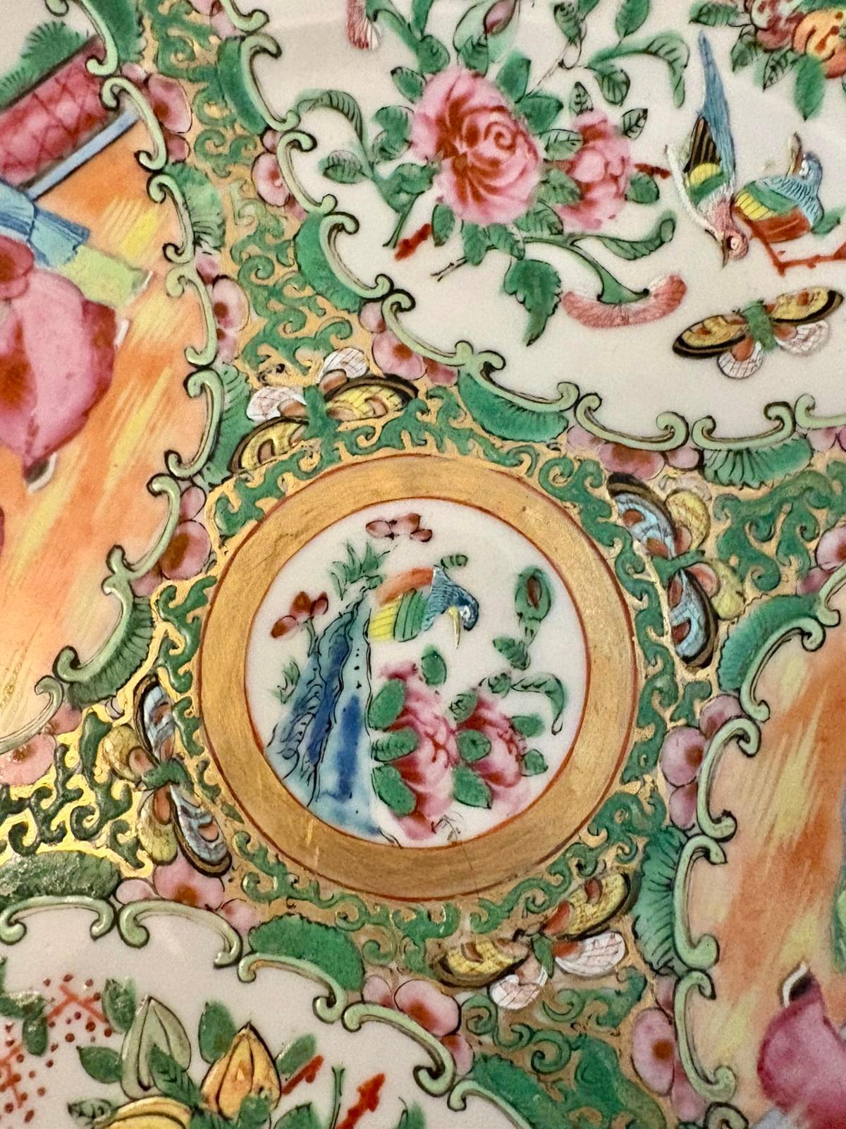 Ceramic Antique Chinese Canton Rose Medallion Plate For Sale