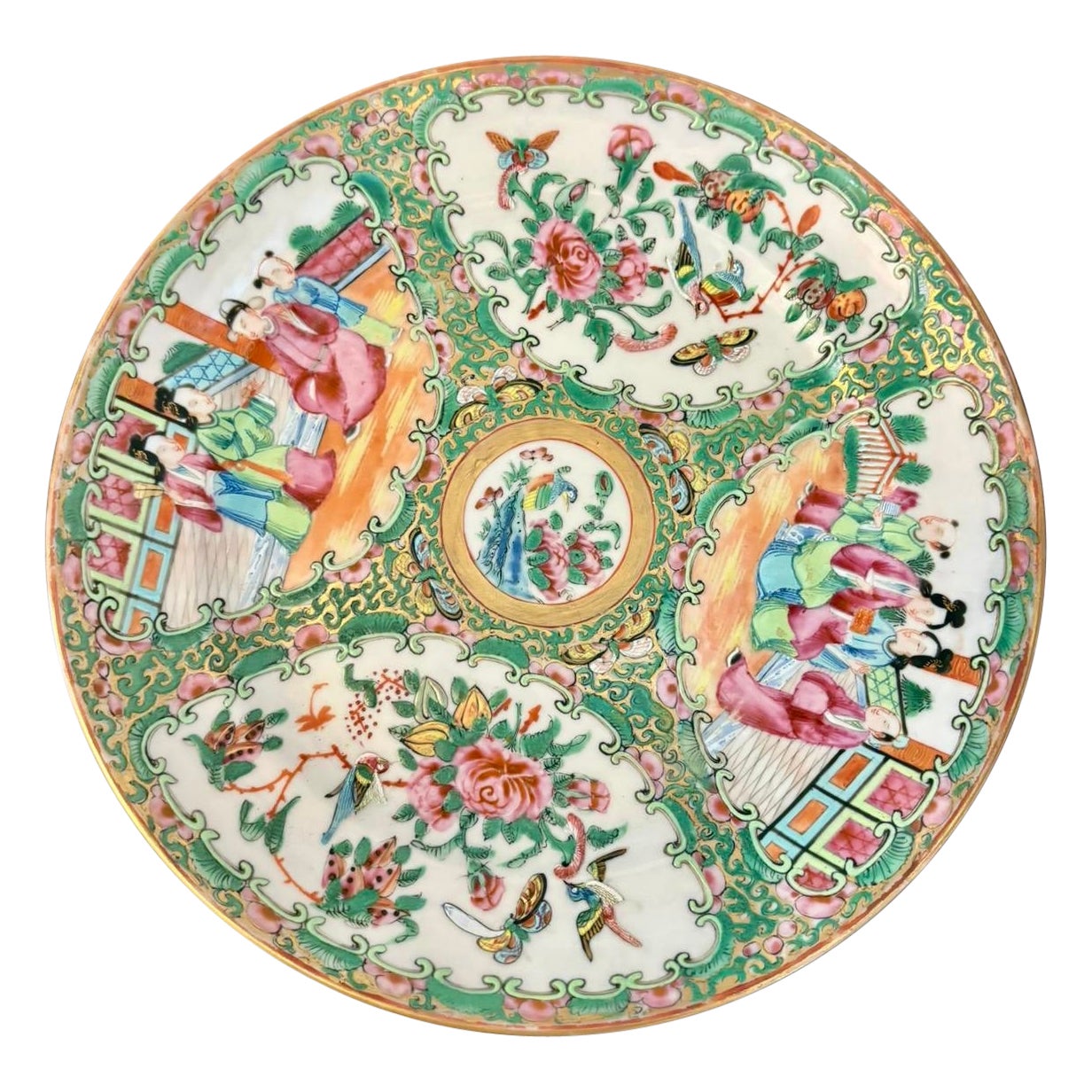 Antique Chinese Canton Rose Medallion Plate For Sale
